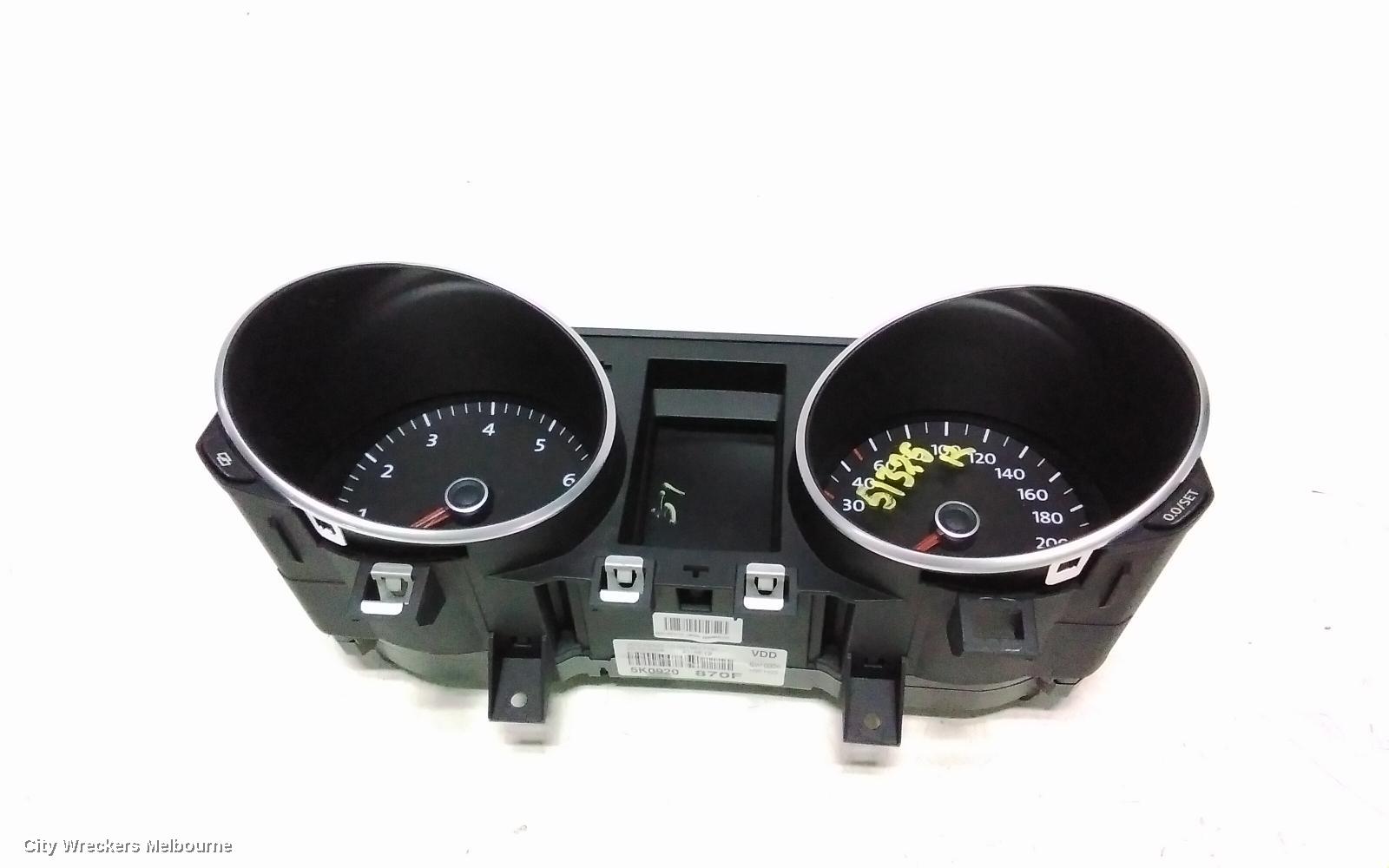 VOLKSWAGEN GOLF INSTRUMENT CLUSTER, INSTRUMENT CLUSTER, AUTO T/M, PETROL, TSI ENG, GEN 6, 10/2008 - 01/2016