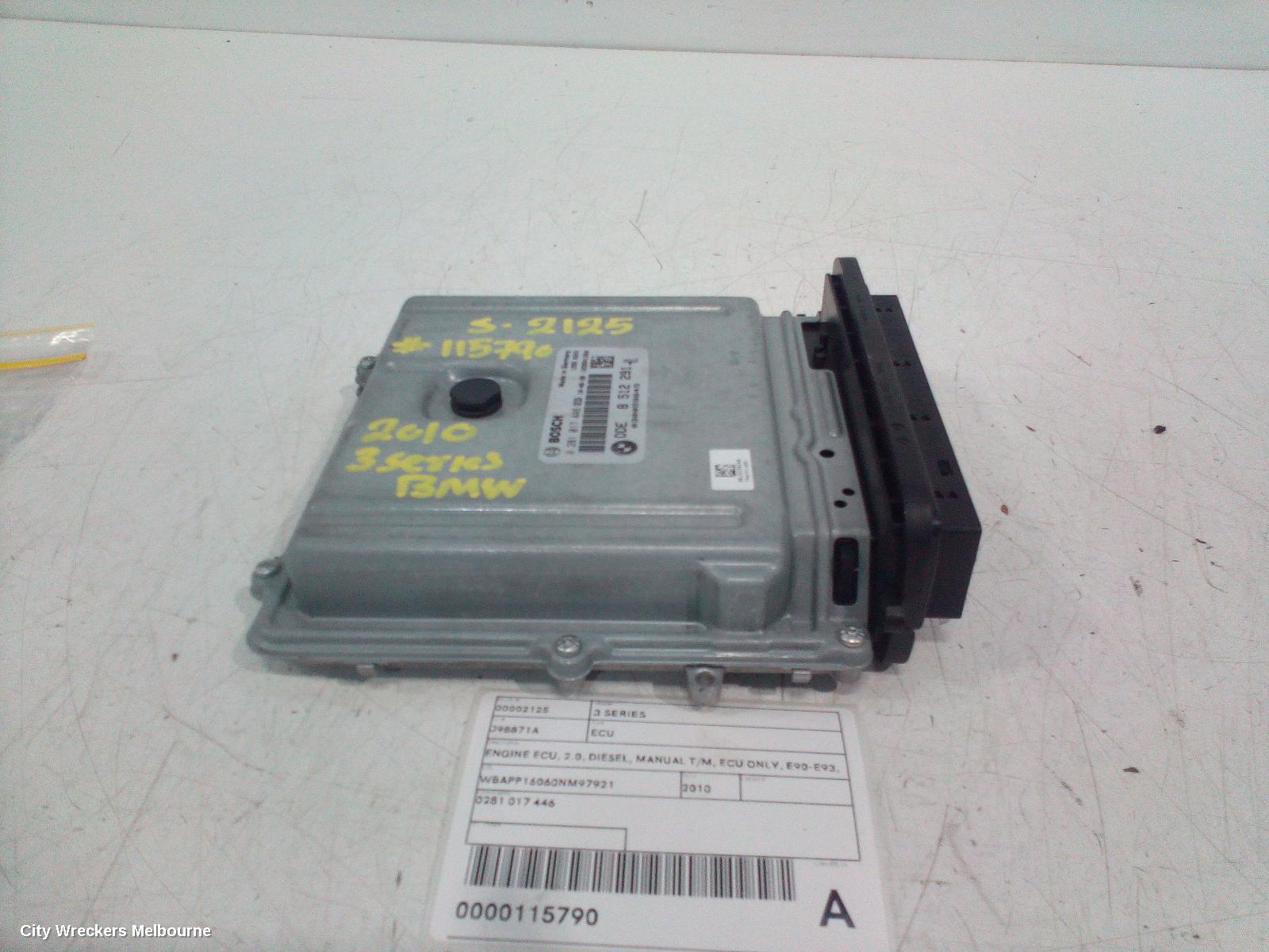 BMW 3 SERIES ECU, ENGINE ECU, 2.0, DIESEL, MANUAL T/M, ECU ONLY, E90-E93, 03/2005 - 09/2013