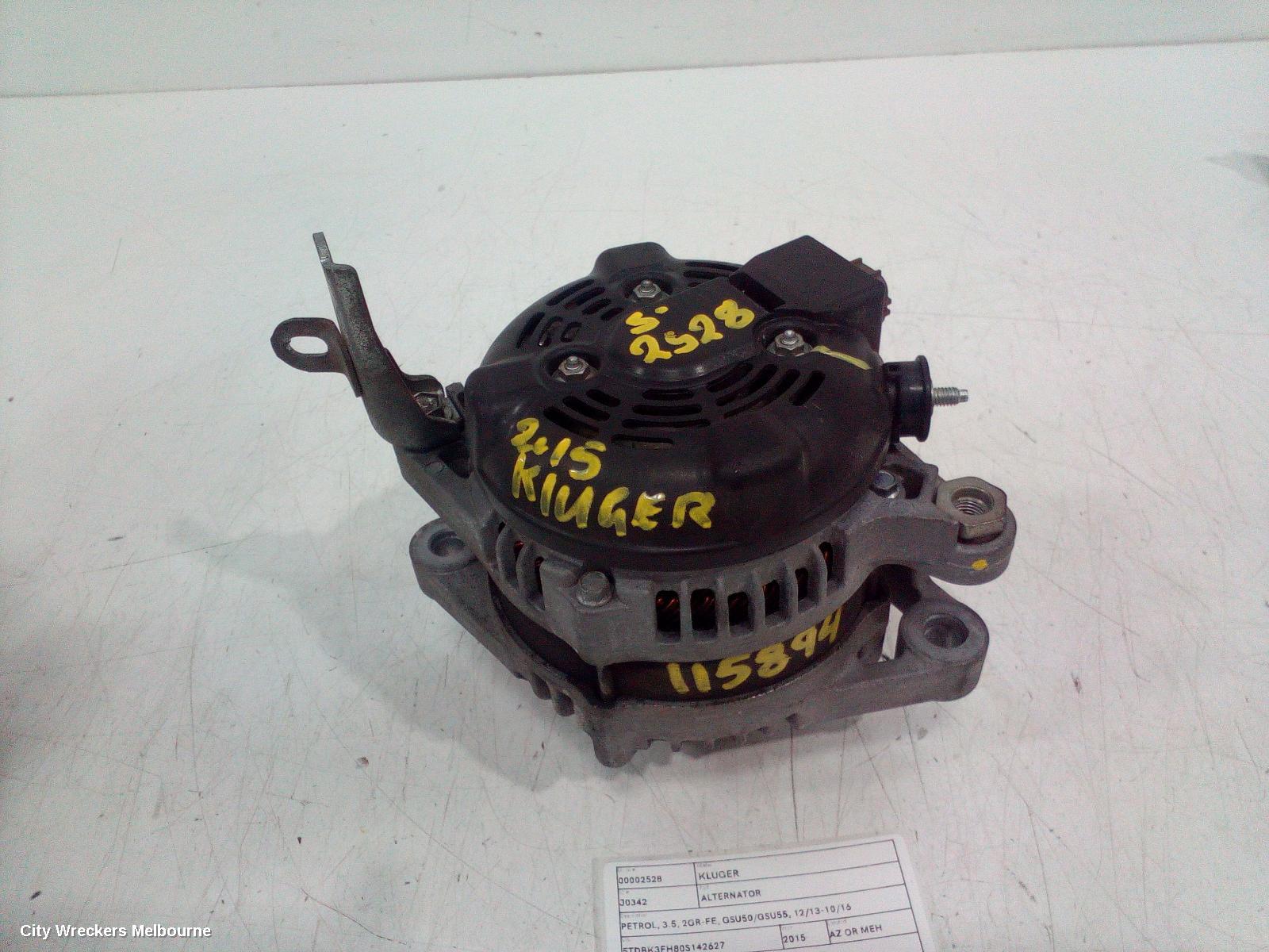 TOYOTA KLUGER ALTERNATOR, PETROL, 3.5, 2GR-FE, GSU50/GSU55, 12/2013 - 10/2016