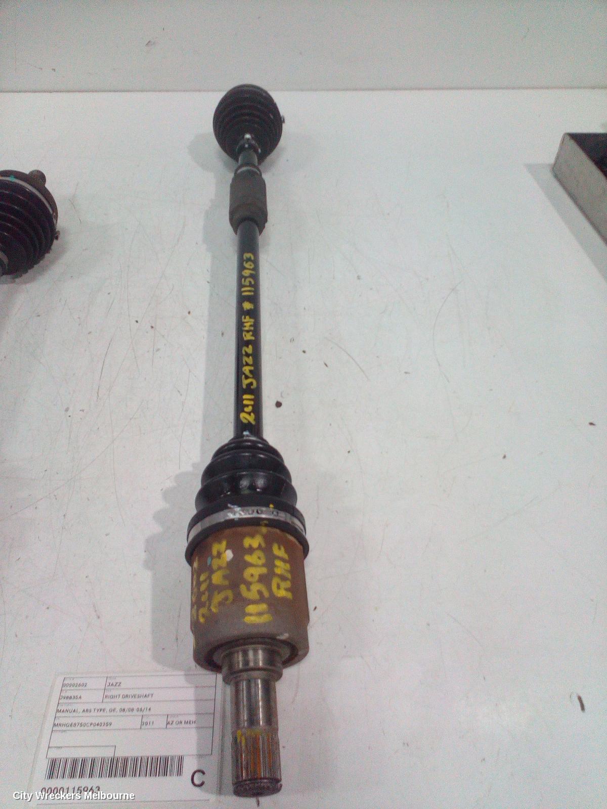 HONDA JAZZ RIGHT DRIVESHAFT, MANUAL, ABS TYPE, GE, 08/2008 - 06/2014