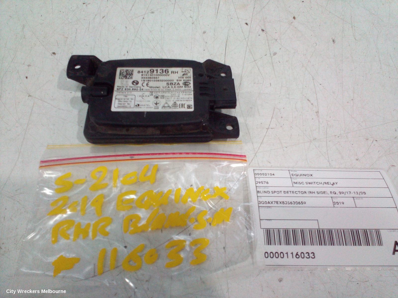 HOLDEN EQUINOX, EQ, 09/2017 - 12/2020, 84129136 BLIND SPOT MONITOR SENSOR MODULE: 116033