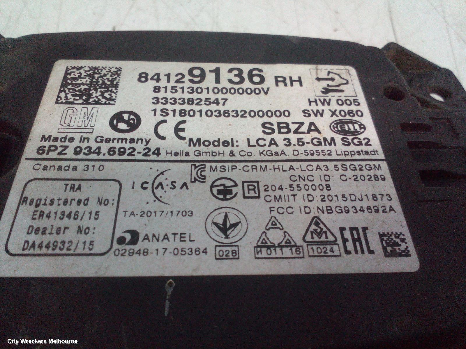 HOLDEN EQUINOX, EQ, 09/2017 - 12/2020, 84129136 BLIND SPOT MONITOR SENSOR MODULE: 116033