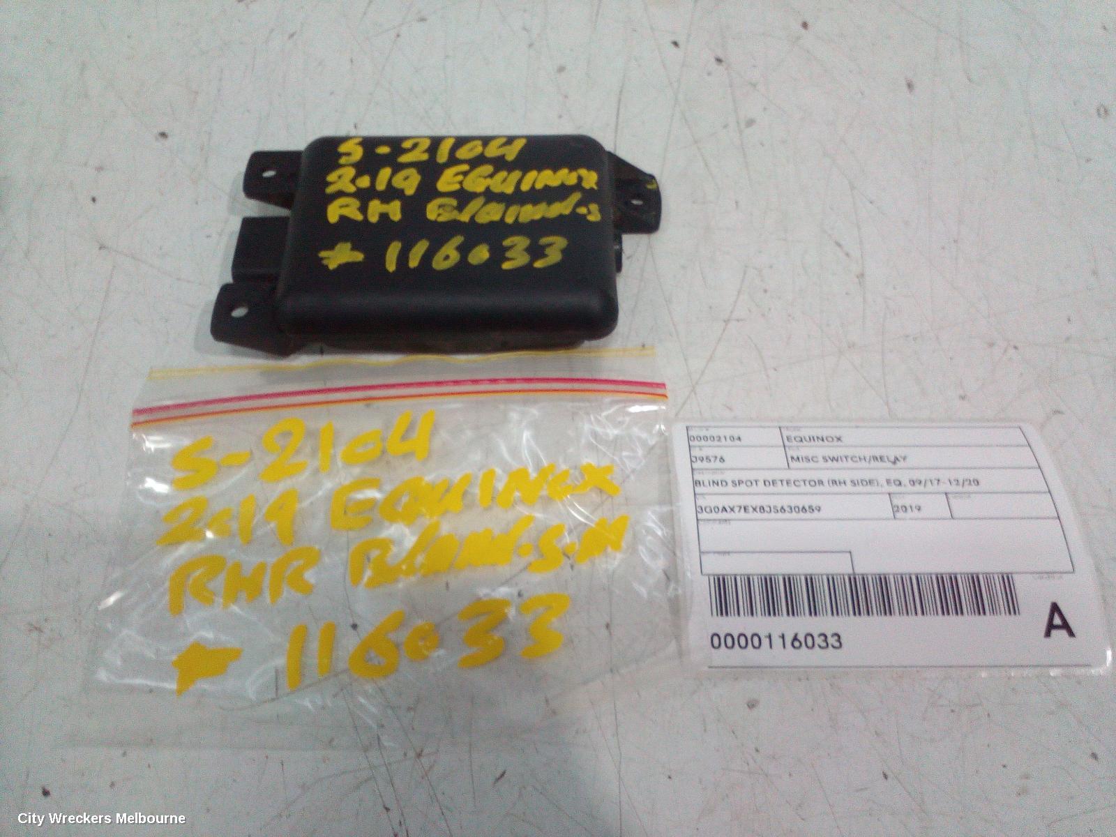 HOLDEN EQUINOX, EQ, 09/2017 - 12/2020, 84129136 BLIND SPOT MONITOR SENSOR MODULE: 116033