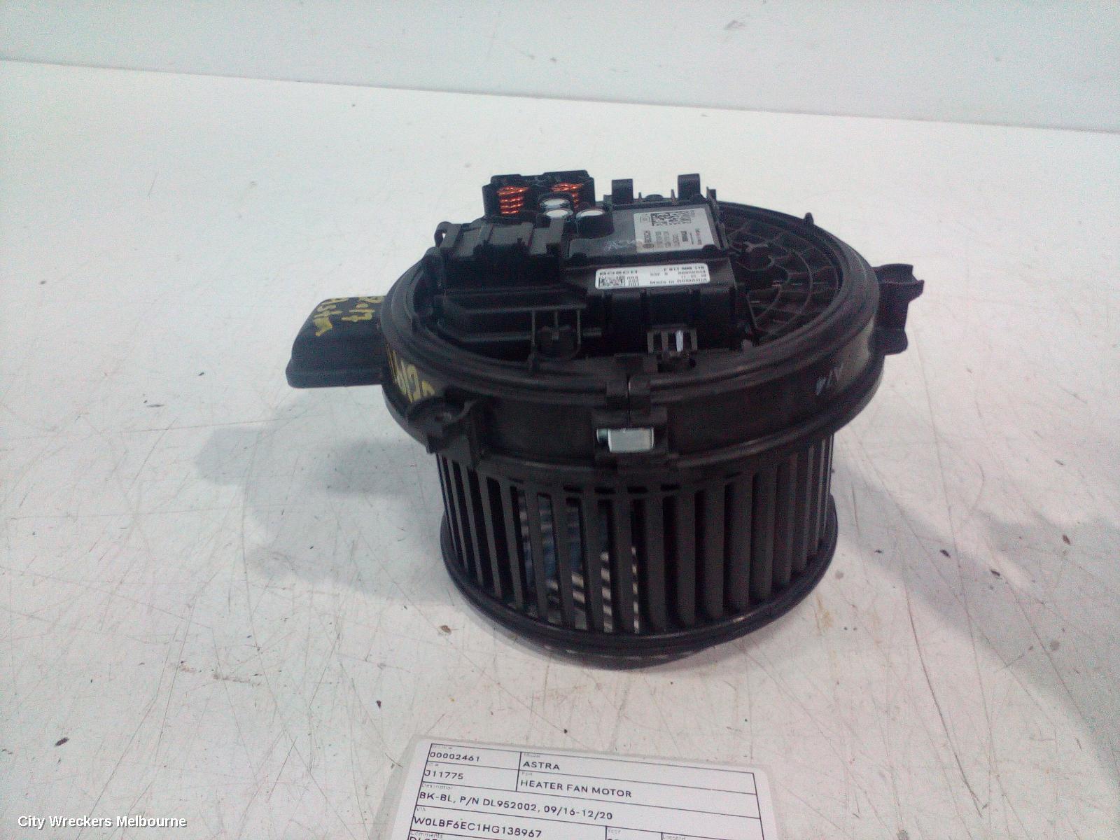 HOLDEN ASTRA HEATER FAN MOTOR, BK-BL, P/N DL952002, 09/2016 - 12/2020