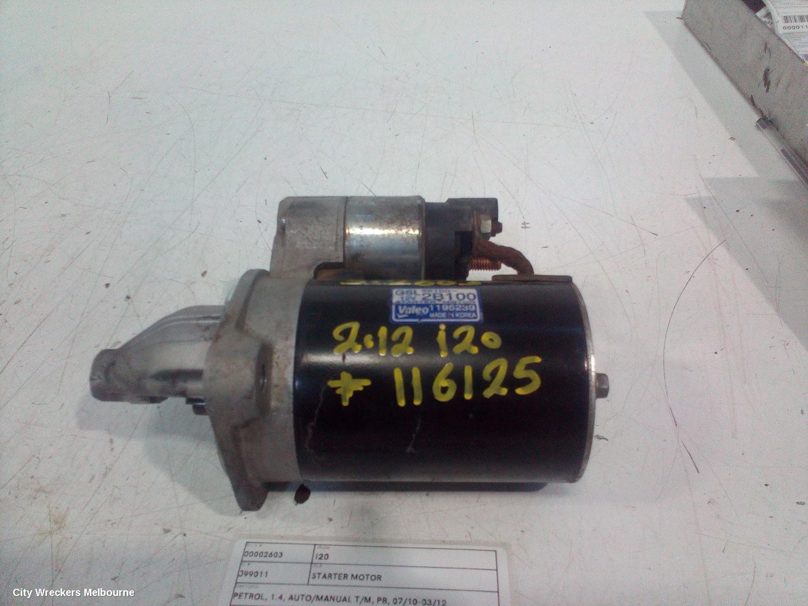 HYUNDAI I20 STARTER, PETROL, 1.4, AUTO/MANUAL T/M, PB, 07/2010 - 03/2012