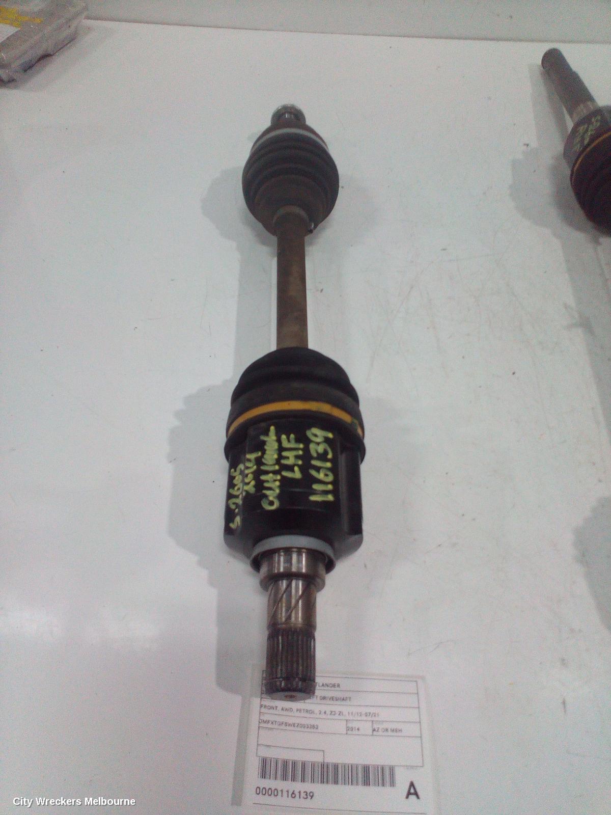 MITSUBISHI OUTLANDER LEFT DRIVESHAFT, FRONT, AWD, PETROL, 2.4, ZJ-ZL, 11/2012 - 07/2021