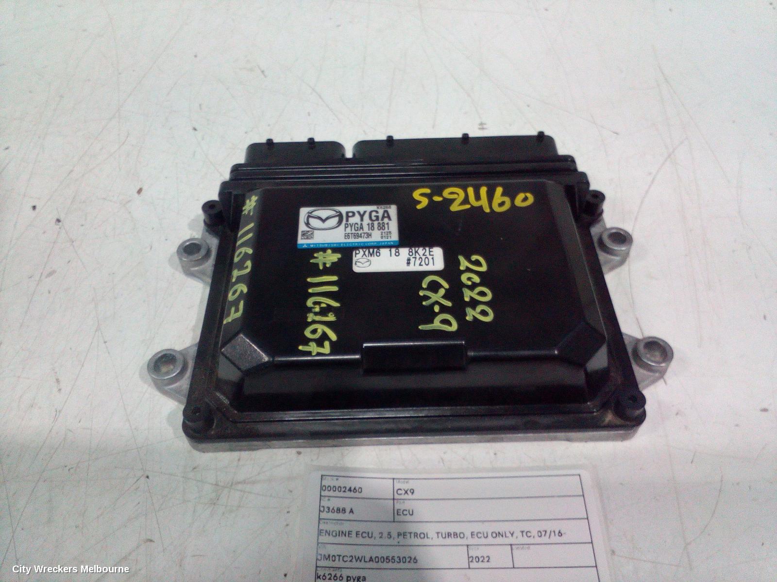 MAZDA CX9 ECU, ENGINE ECU, 2.5, PETROL, TURBO, ECU ONLY, TC, 07/2016 ONWARDS