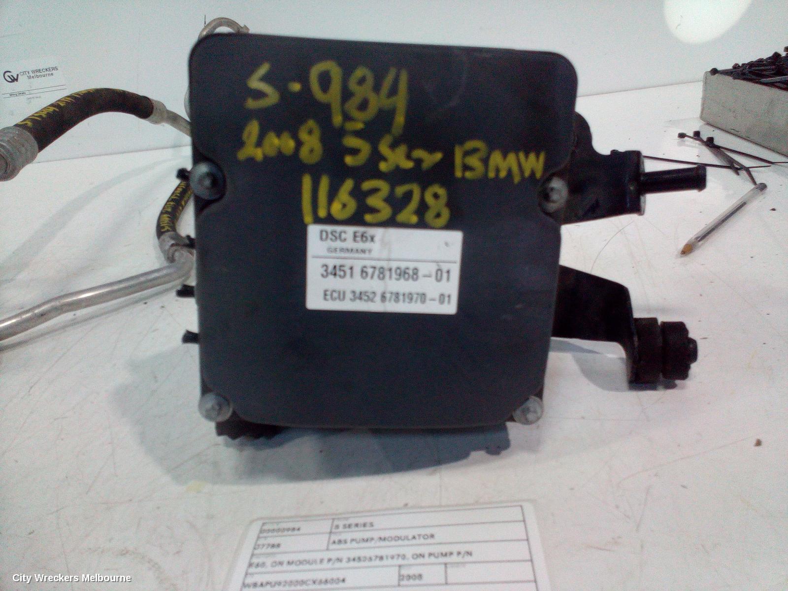 BMW 5 SERIES ABS PUMP/MODULATOR, E60, ON MODULE P/N 34526781970, ON PUMP P/N 34516781968, 10/2003 - 04/2010