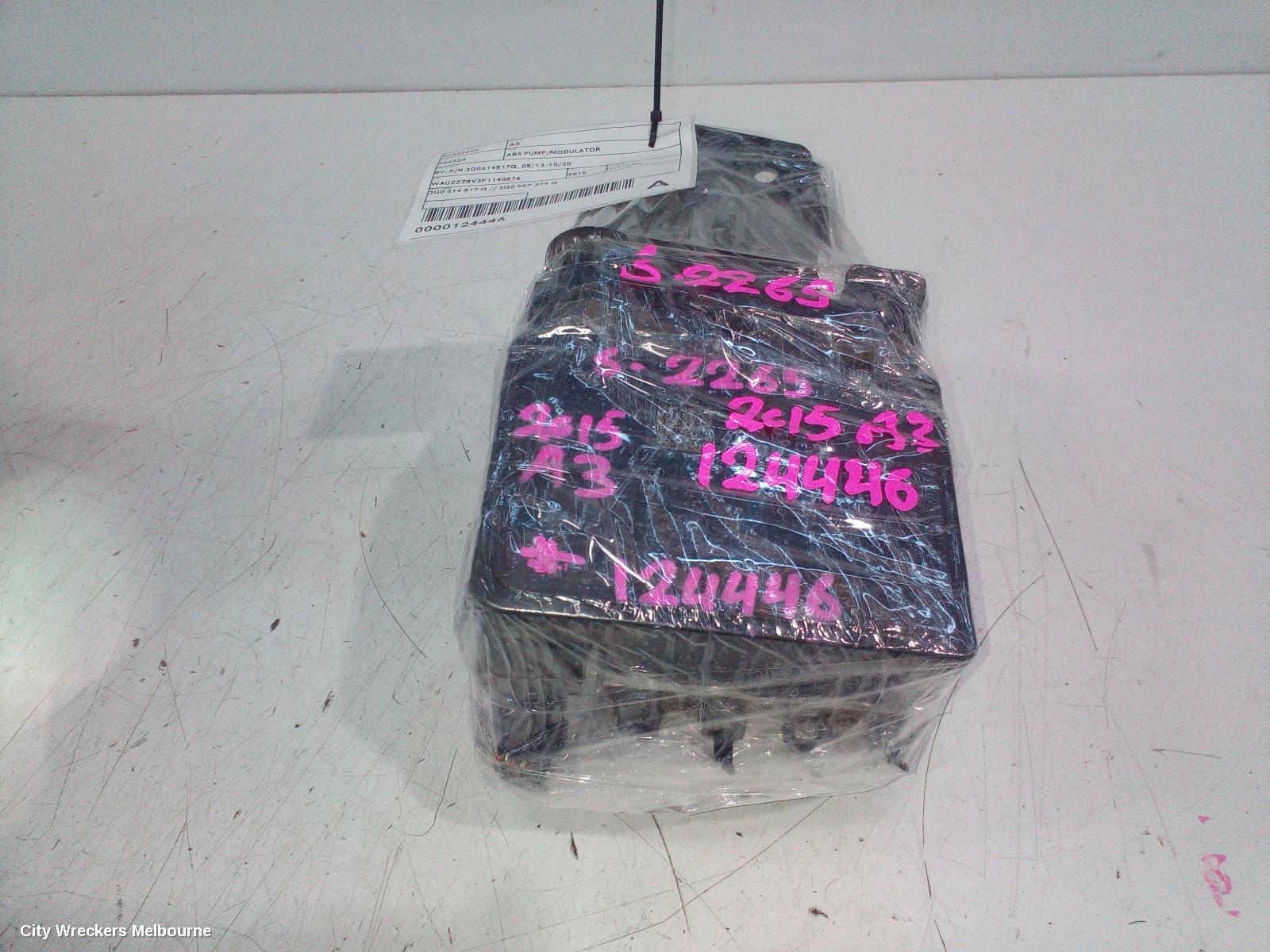 AUDI A3 ABS PUMP/MODULATOR, 8V, P/N 3Q0614517Q, 05/2013 - 10/2020