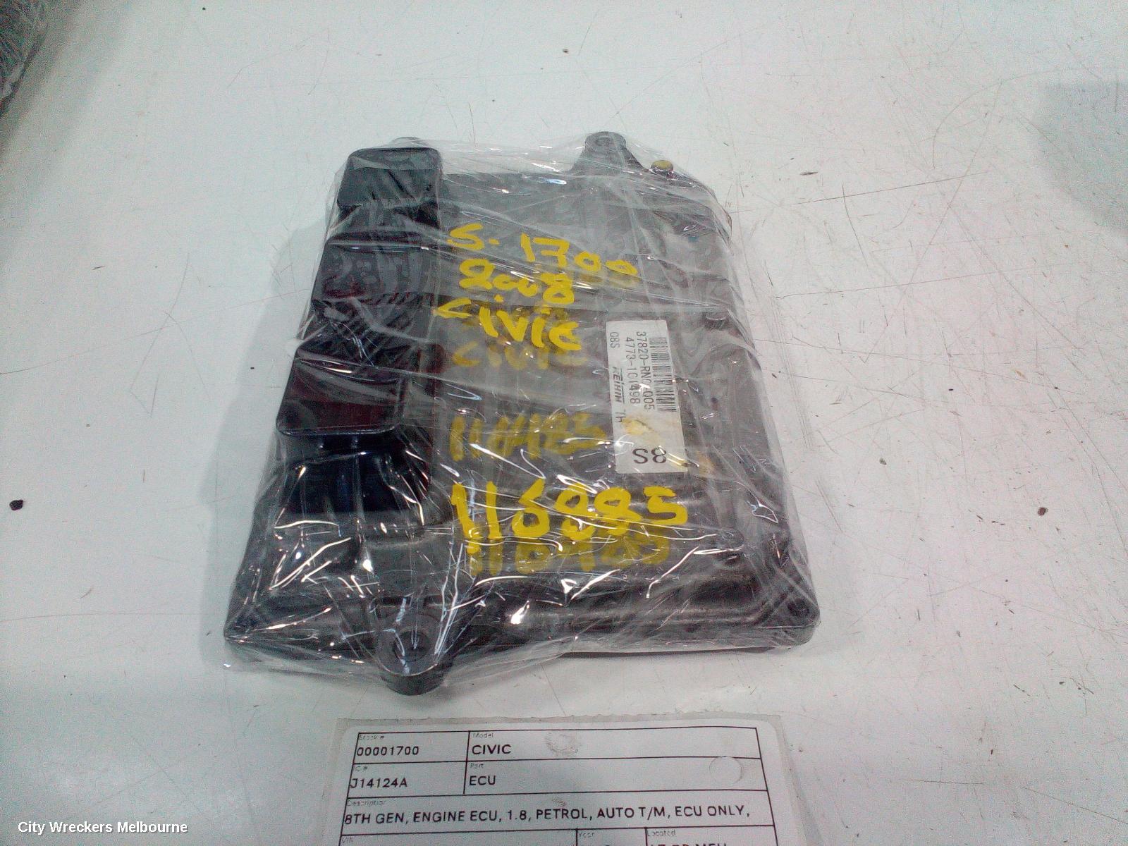 HONDA CIVIC ECU, 8TH GEN, ENGINE ECU, 1.8, PETROL, AUTO T/M, ECU ONLY, 02/2006 - 12/2011