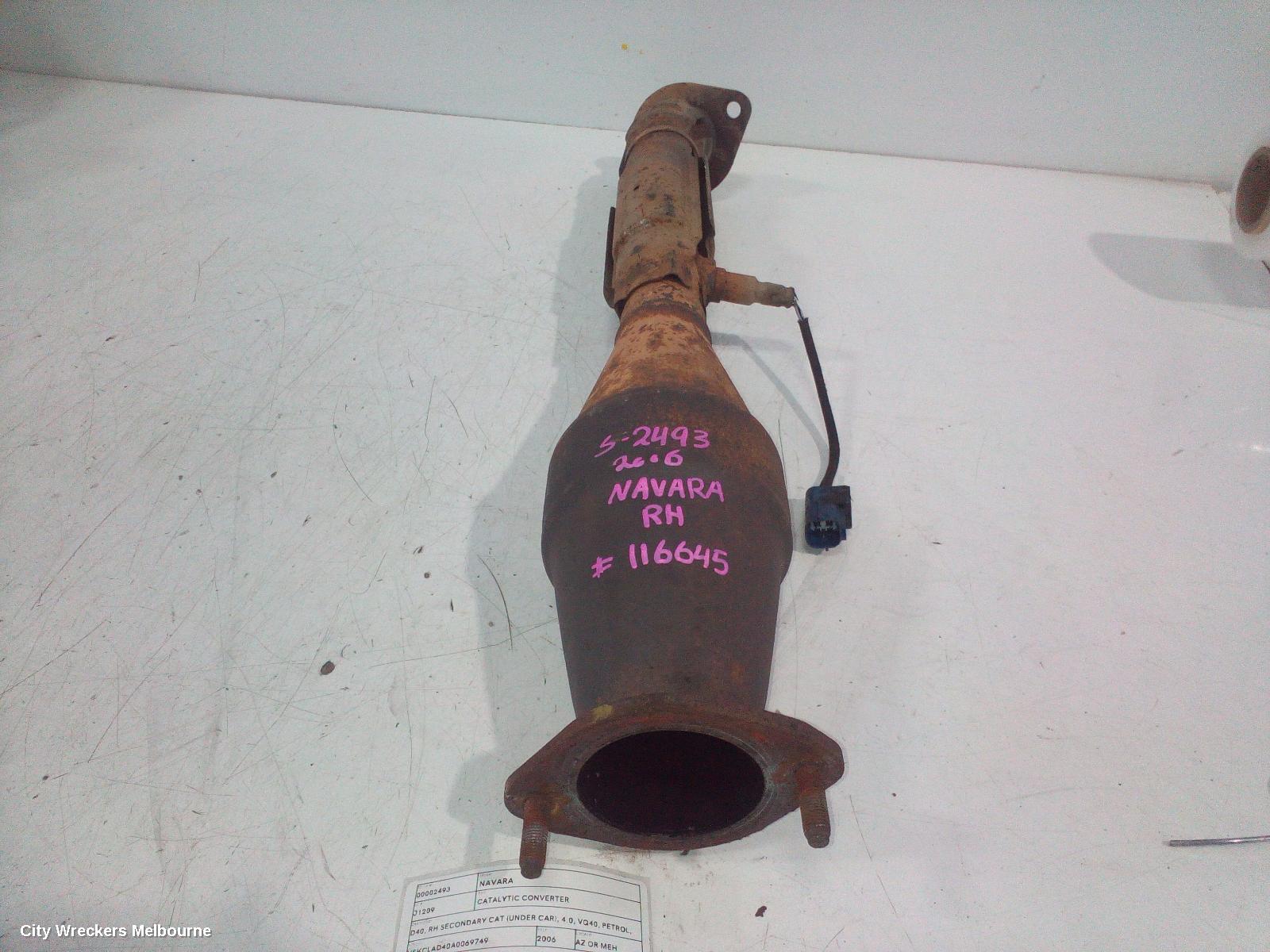 NISSAN NAVARA CATALYTIC CONVERTER, D40, RH SECONDARY CAT (UNDER CAR), 4.0, VQ40, PETROL, 09/2005 - 12/2011