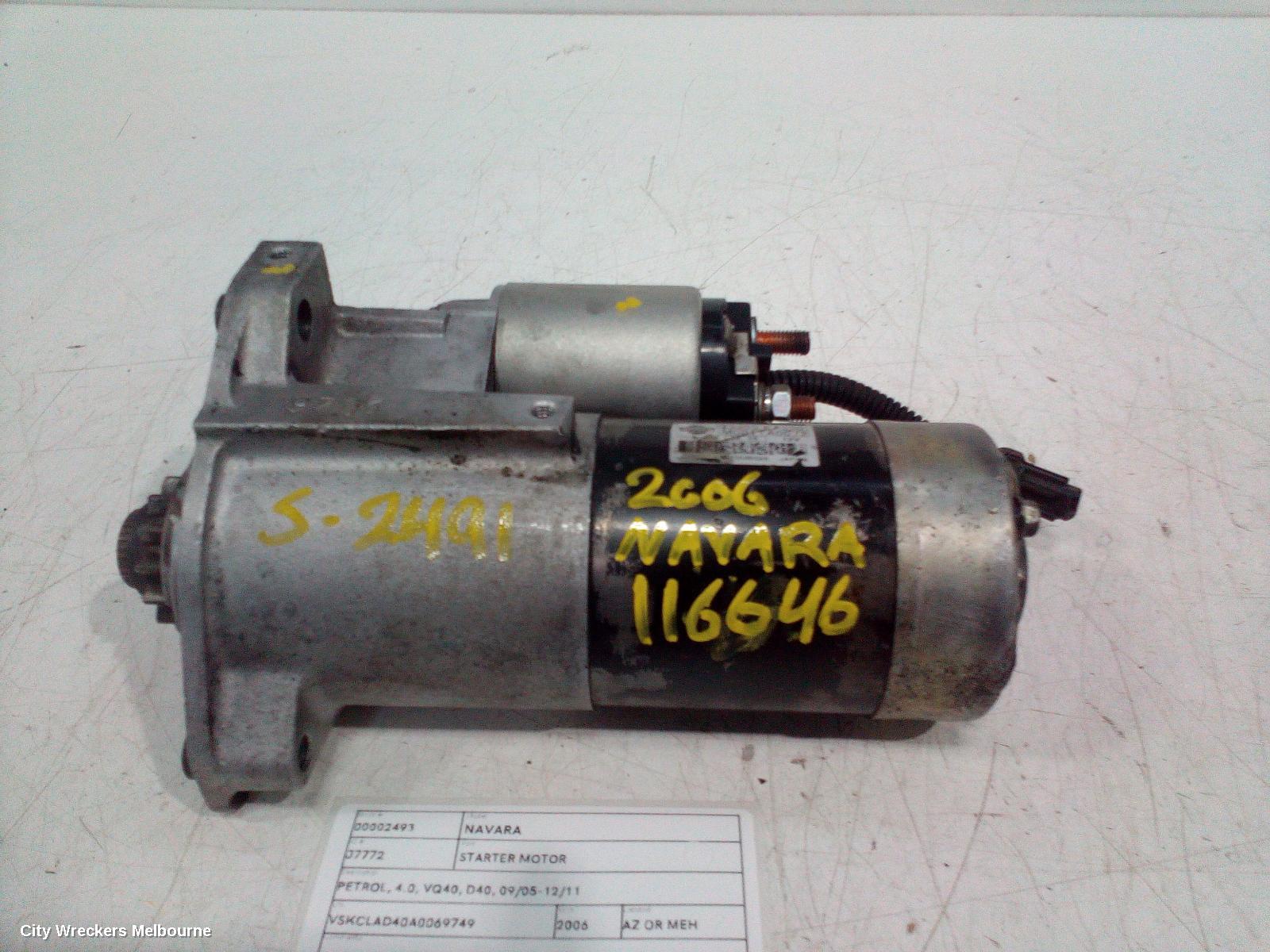 NISSAN NAVARA STARTER, PETROL, 4.0, VQ40, D40, 09/2005 - 12/2011