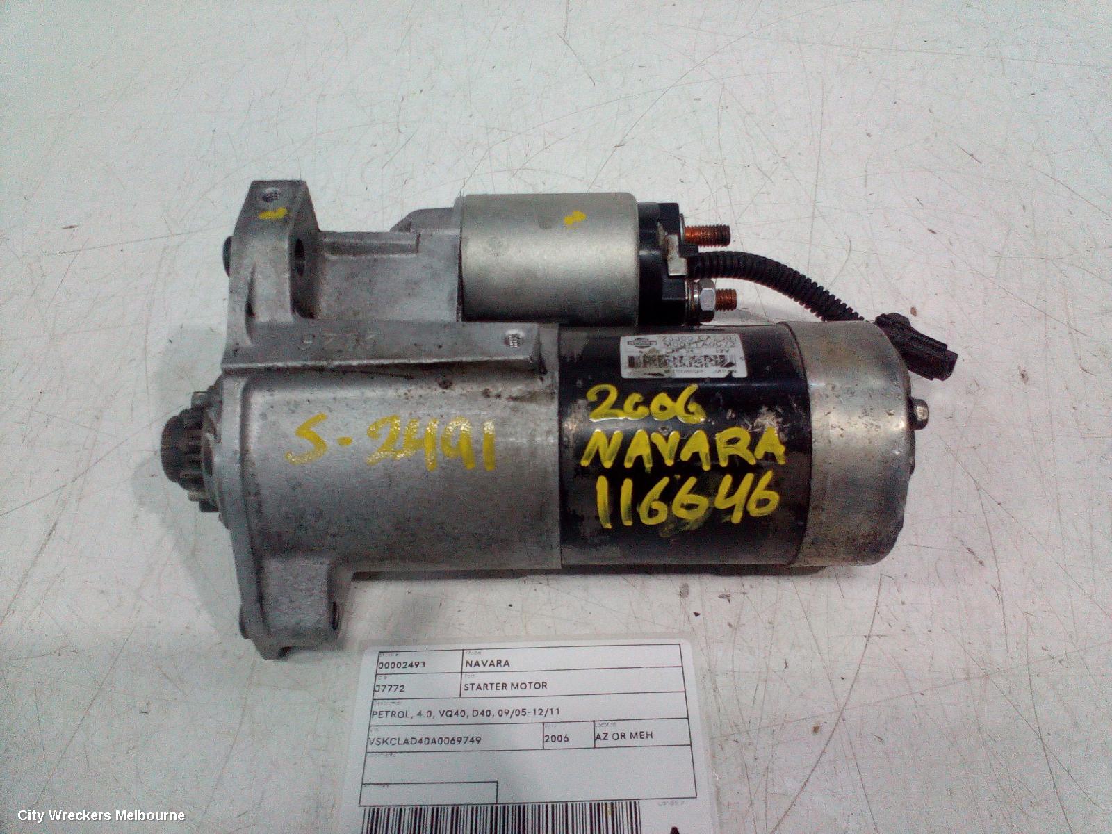 NISSAN NAVARA STARTER, PETROL, 4.0, VQ40, D40, 09/2005 - 12/2011