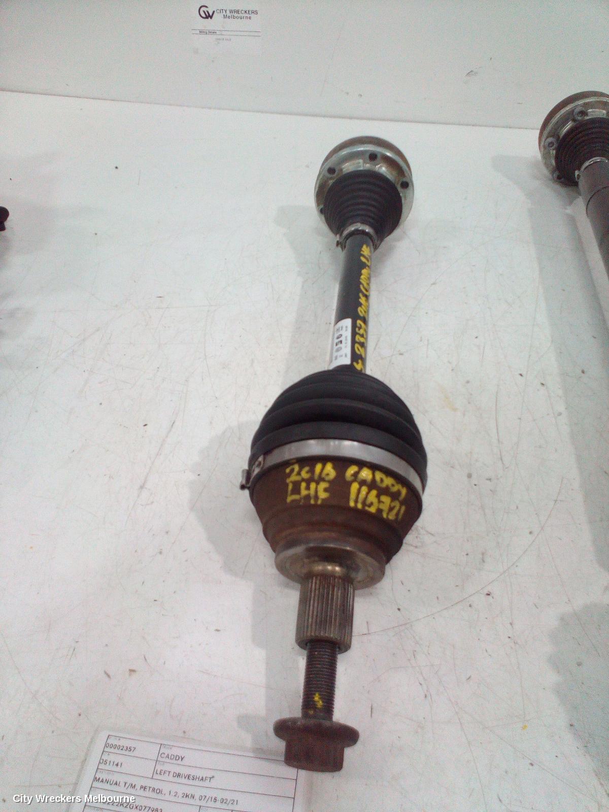 VOLKSWAGEN CADDY LEFT DRIVESHAFT, MANUAL T/M, PETROL, 1.2, 2KN, 07/2015 - 02/2021