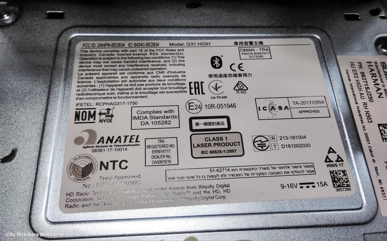 SUBARU FORESTER RADIO/CD/DVD/SAT/TV, HEAD UNIT & TOUCHSCREEN, 8IN, W/ SAT NAV TYPE, SK, 08/2018 ONWARDS