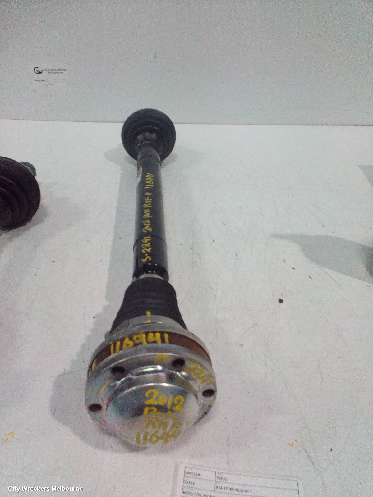 VOLKSWAGEN POLO RIGHT DRIVESHAFT, AUTO T/M, PETROL, 1.4, TURBO, 6R, 05/2010 - 05/2014