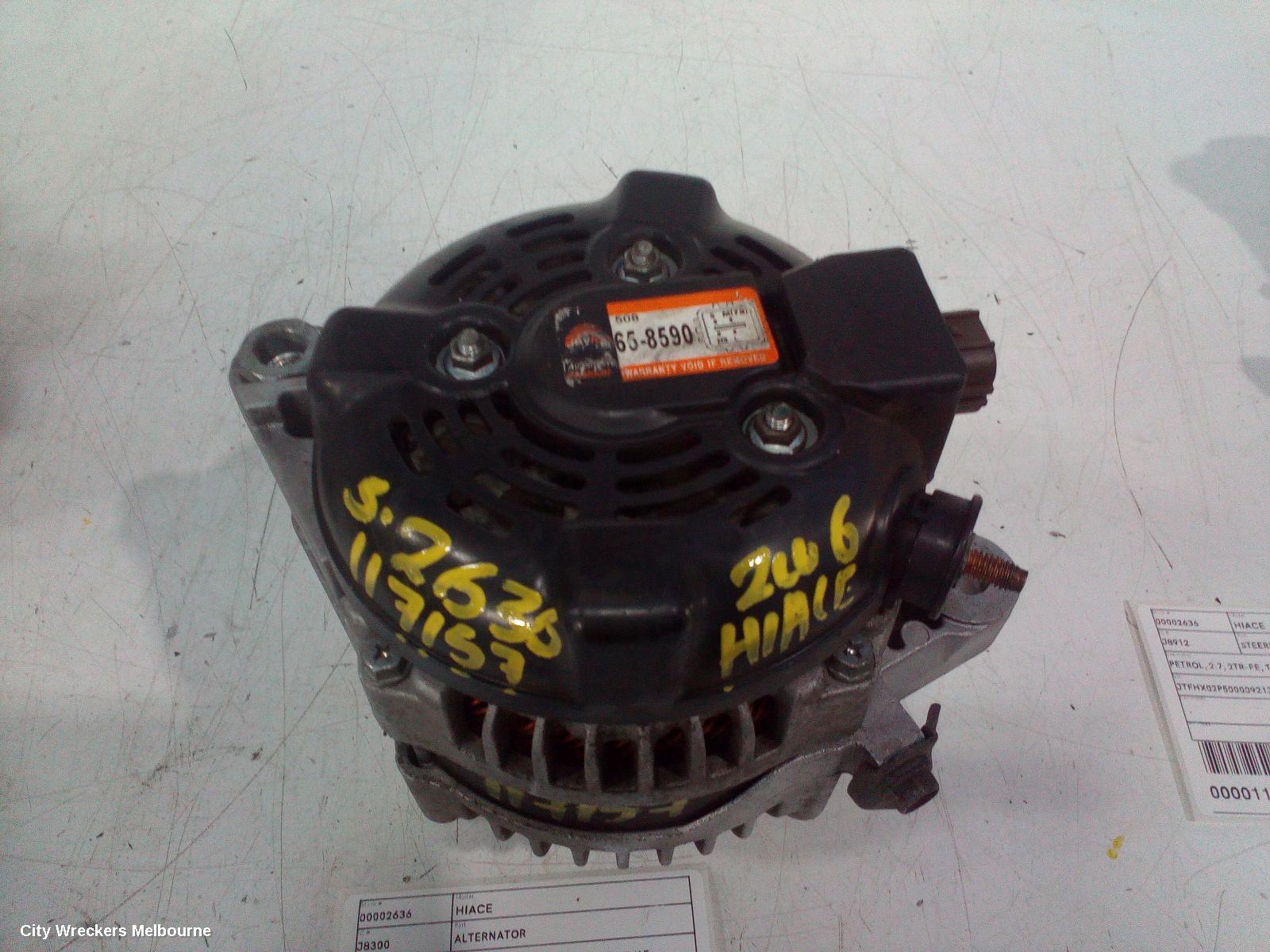 TOYOTA HIACE ALTERNATOR, PETROL, 2.7, 2TR-FE, MANUAL T/M, TRH, 03/2005 - 02/2015
