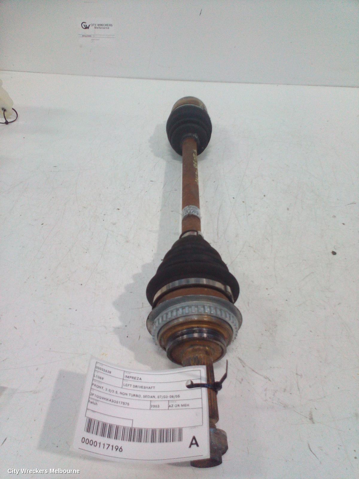 SUBARU IMPREZA LEFT DRIVESHAFT, FRONT, 2.0/2.5, NON TURBO, SEDAN, 07/2003 - 08/2005