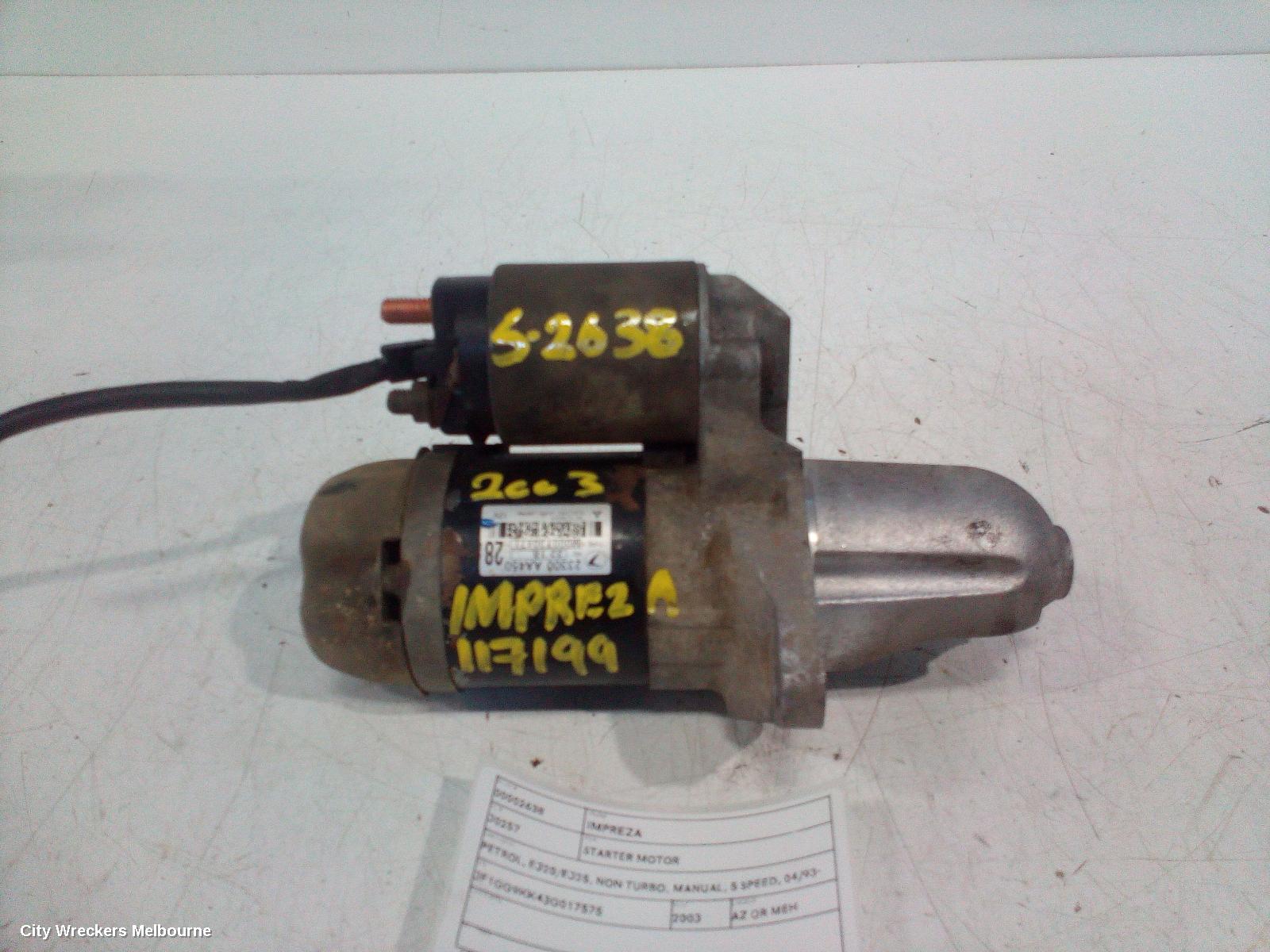 SUBARU IMPREZA STARTER, PETROL, EJ20/EJ25, NON TURBO, MANUAL, 5 SPEED, 04/1993 - 07/2011