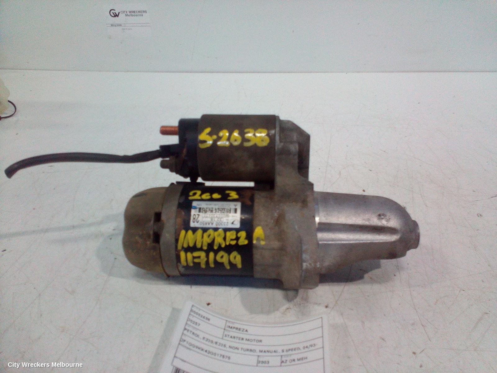 SUBARU IMPREZA STARTER, PETROL, EJ20/EJ25, NON TURBO, MANUAL, 5 SPEED, 04/1993 - 07/2011