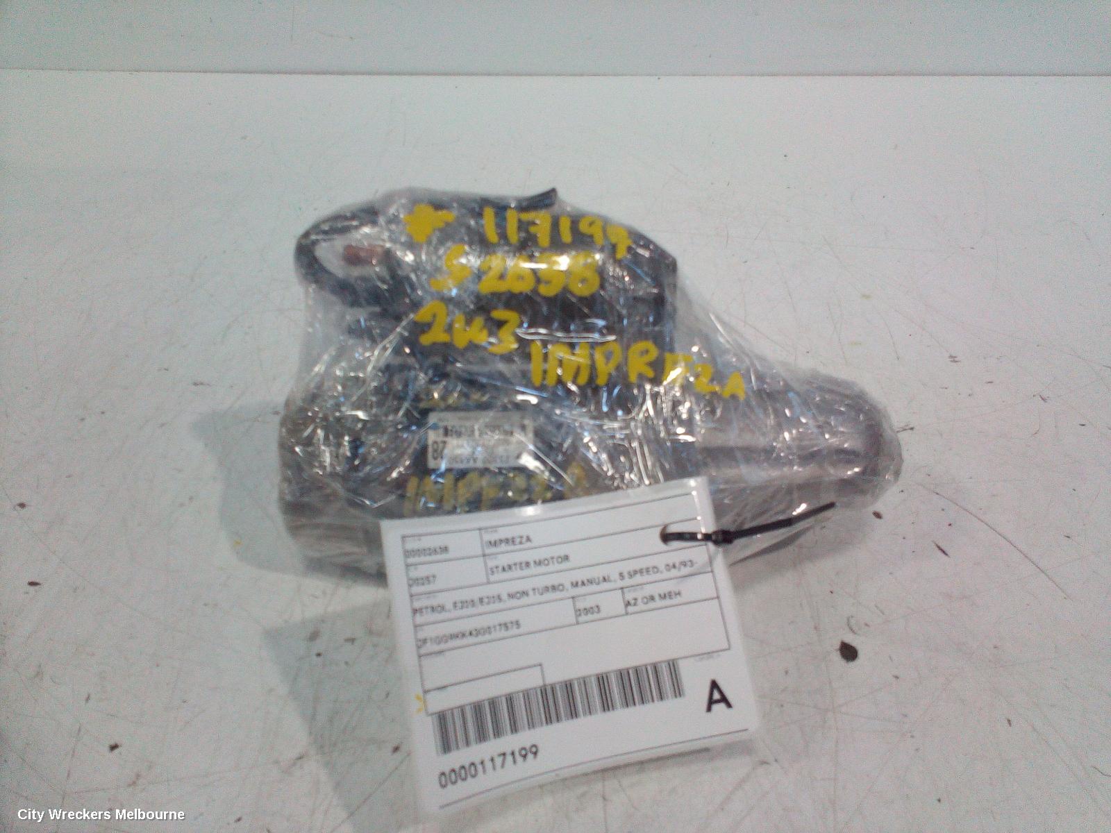 SUBARU IMPREZA STARTER, PETROL, EJ20/EJ25, NON TURBO, MANUAL, 5 SPEED, 04/1993 - 07/2011