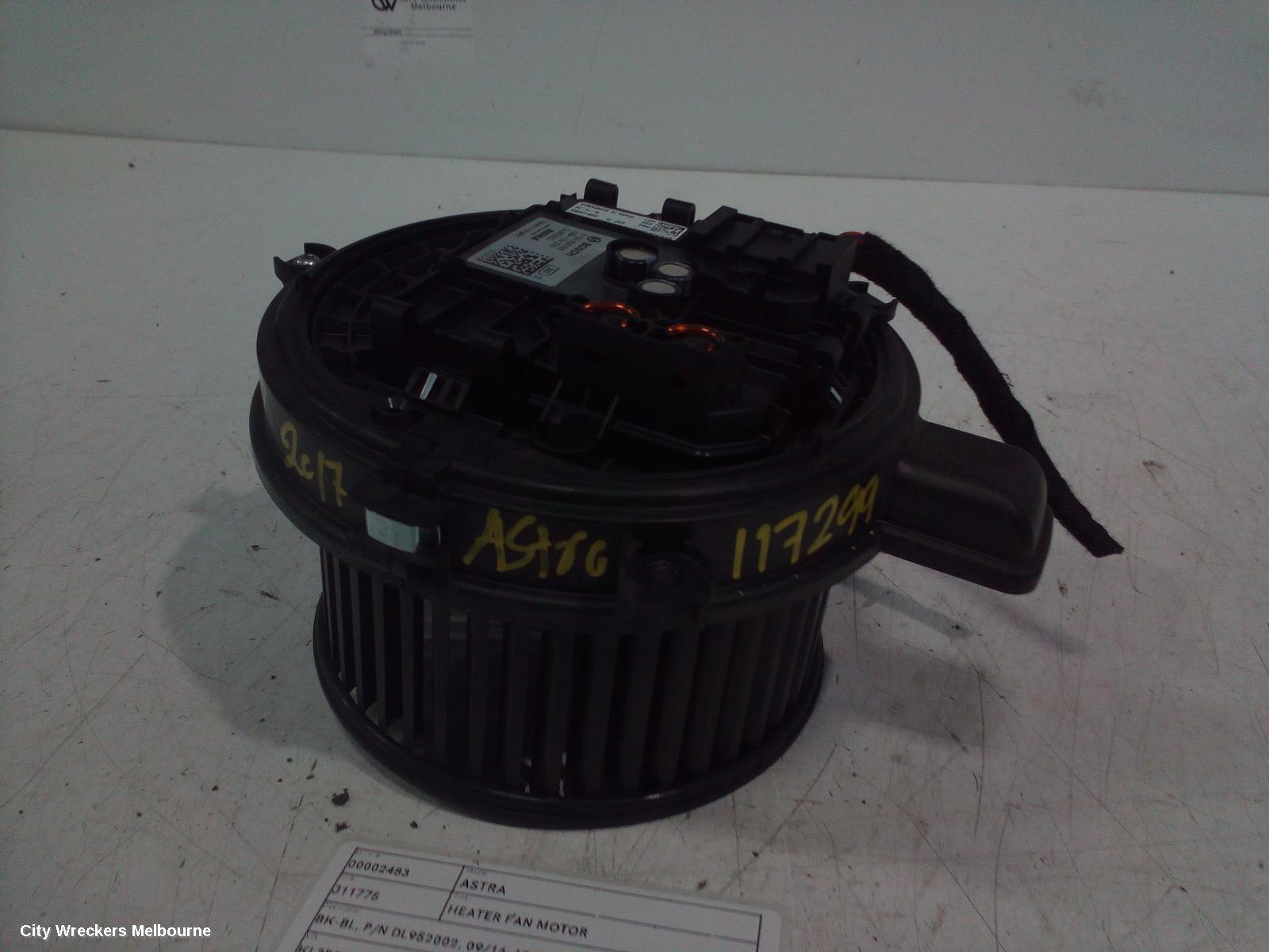HOLDEN ASTRA HEATER FAN MOTOR, BK-BL, P/N DL952002, 09/2016 - 12/2020