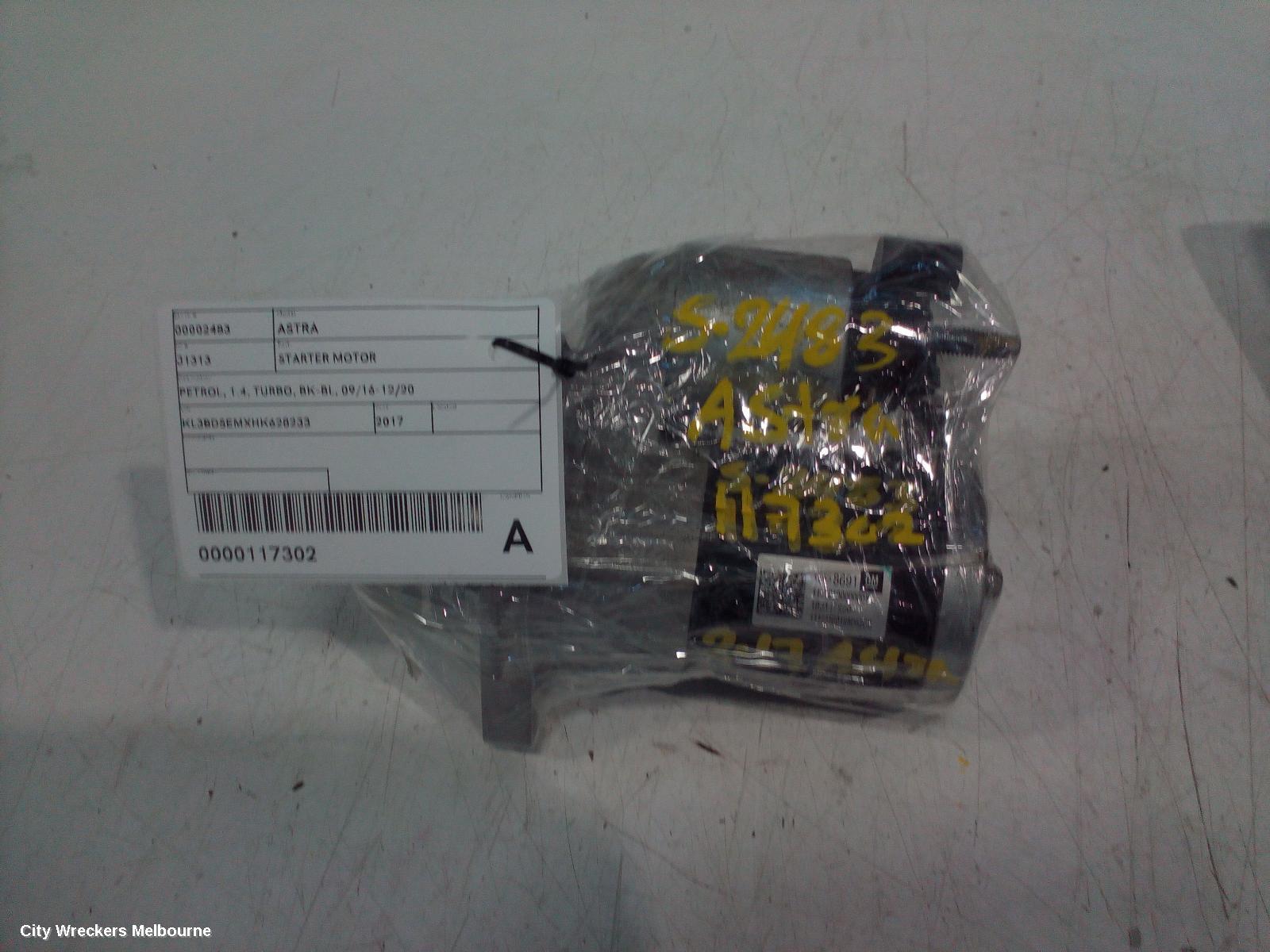 HOLDEN ASTRA STARTER, PETROL, 1.4, TURBO, BK-BL, 09/2016 - 12/2020