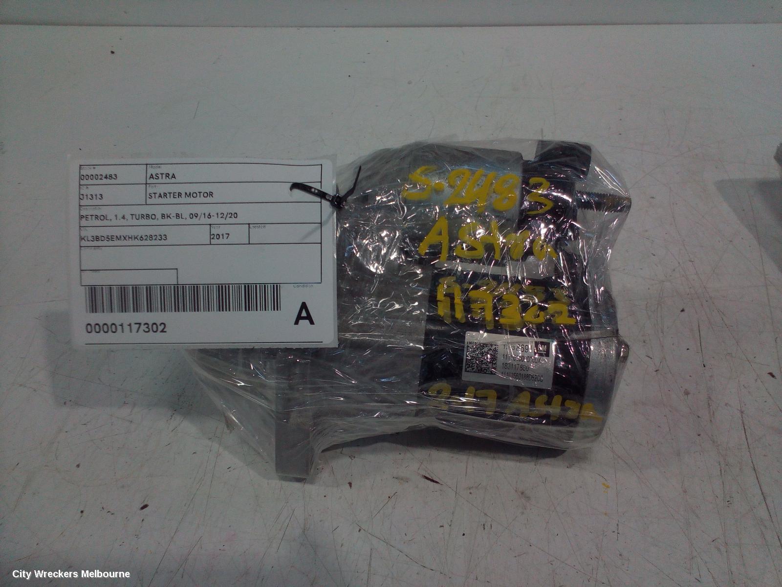 HOLDEN ASTRA STARTER, PETROL, 1.4, TURBO, BK-BL, 09/2016 - 12/2020