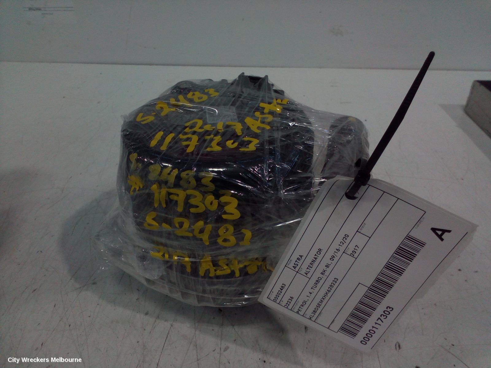 HOLDEN ASTRA ALTERNATOR, PETROL, 1.4, TURBO, BK-BL, 09/2016 - 12/2020