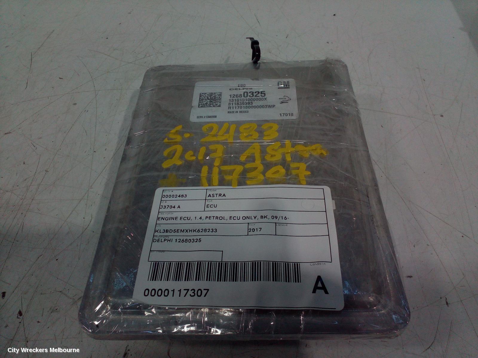 HOLDEN ASTRA ECU, ENGINE ECU, 1.4, PETROL, ECU ONLY, BK, 09/2016 ONWARDS