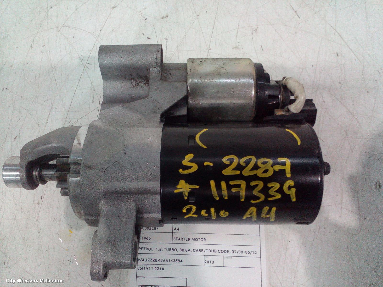 AUDI A4 STARTER, PETROL, 1.8, TURBO, B8 8K, CABB/CDHB CODE, 02/2008 - 06/2012