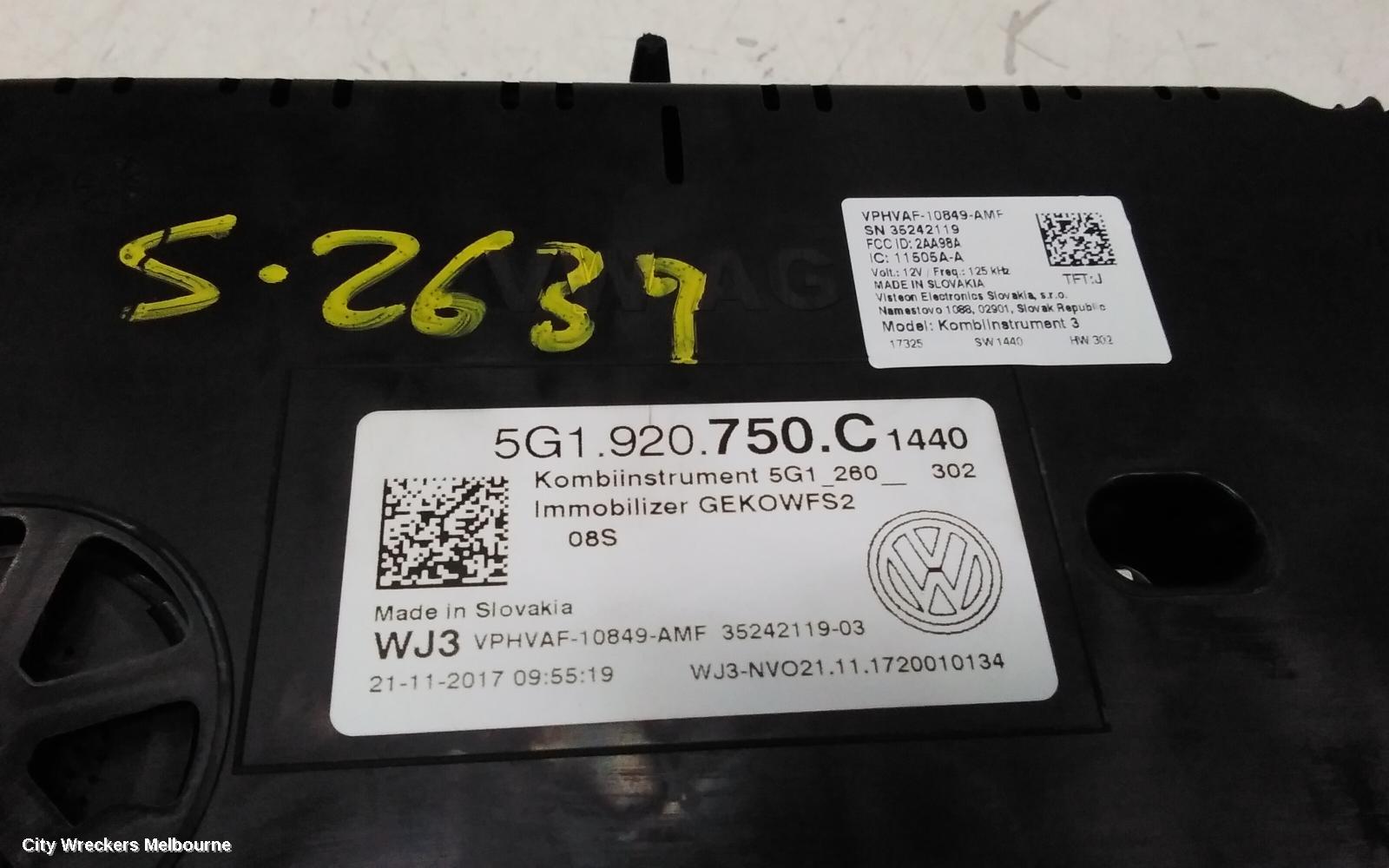 VOLKSWAGEN GOLF INSTRUMENT CLUSTER, INSTRUMENT CLUSTER (ACTIVE INFO DISPLAY), PETROL, R, GEN 7, 03/2017 - 08/2020