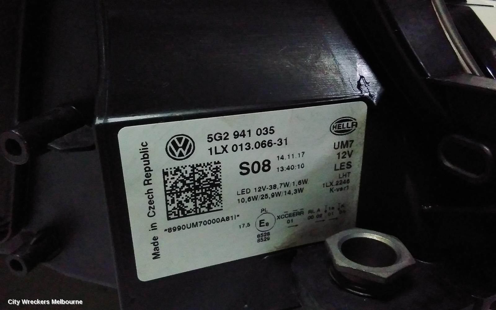 VOLKSWAGEN GOLF LEFT HEADLAMP, GEN 7, HIGHLINE/R LINE, LED TYPE, 03/2017 - 08/2020