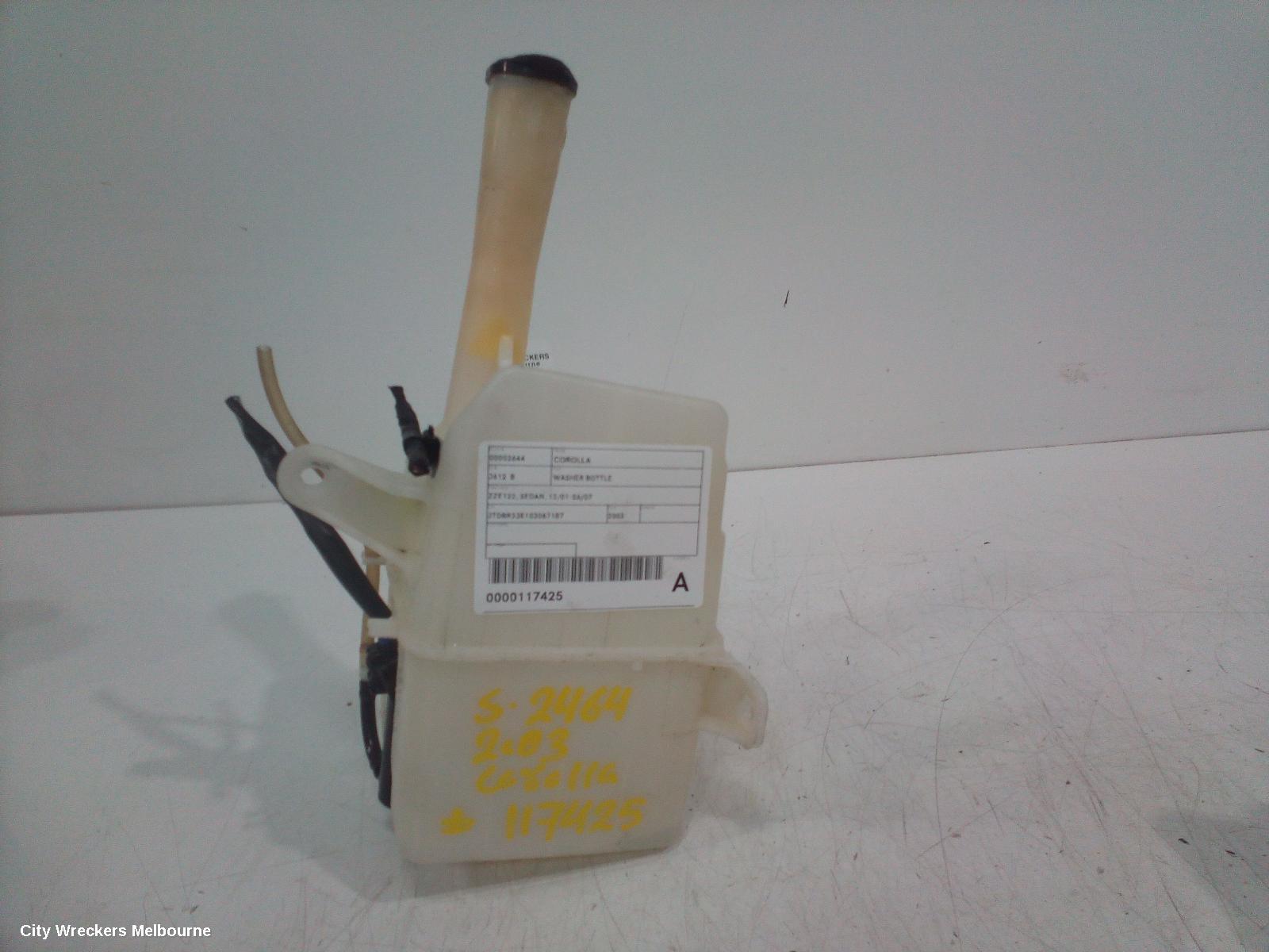 TOYOTA COROLLA WASHER BOTTLE, ZZE122, SEDAN, 12/2001 - 06/2007