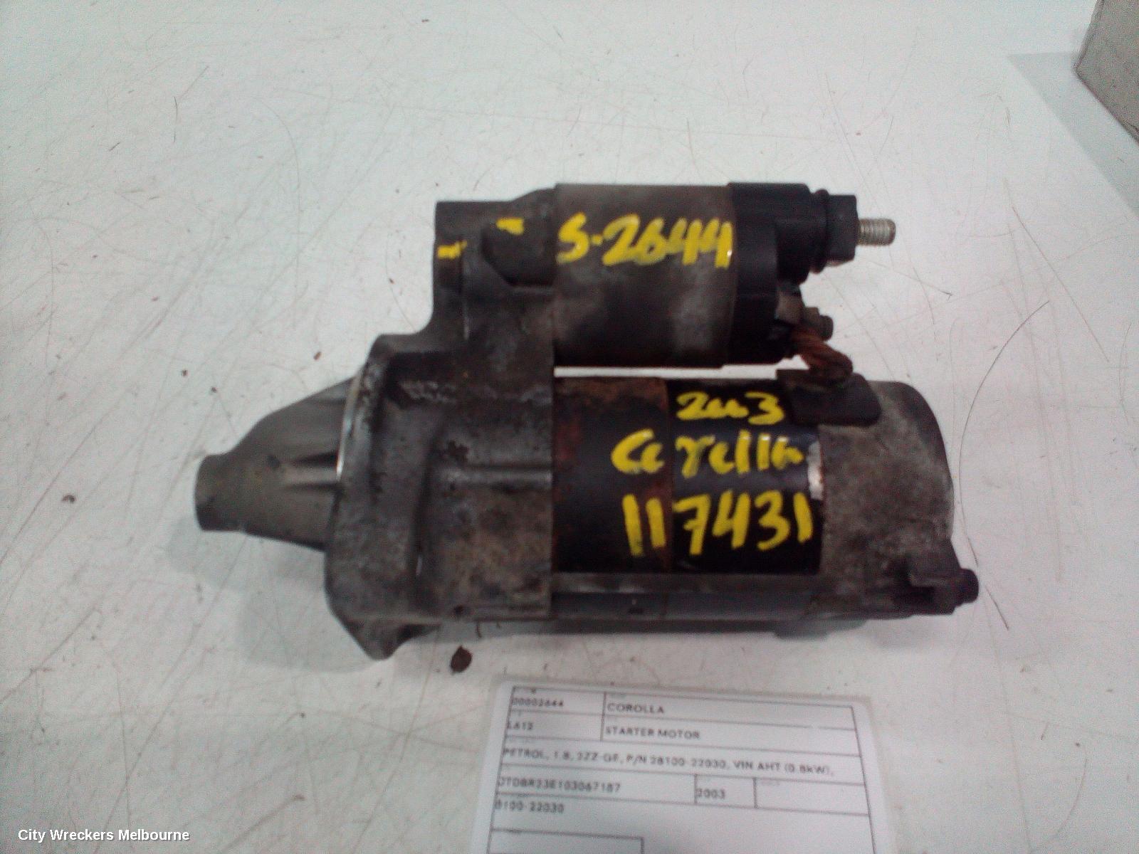 TOYOTA COROLLA STARTER, PETROL, 1.8, 2ZZ-GE, P/N 28100-22030, VIN AHT (0.8KW), ZZE122, 04/2003 - 04/2007 (AUS ONLY)