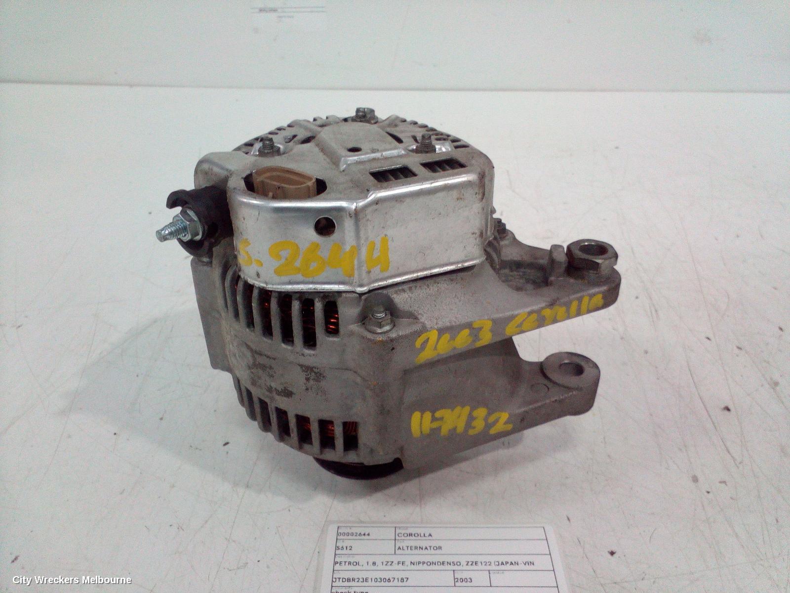 TOYOTA COROLLA ALTERNATOR, PETROL, 1.8, 1ZZ-FE, NIPPONDENSO, ZZE122 (JAPAN-VIN JTD), 12/2001 - 06/2007