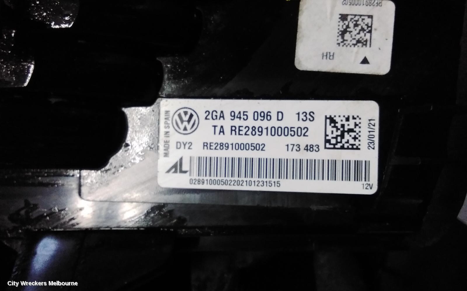 VOLKSWAGEN T-ROC RIGHT TAILLIGHT, A1, IN BODY, BLACK INSERT TYPE, 03/2020 - 07/2022