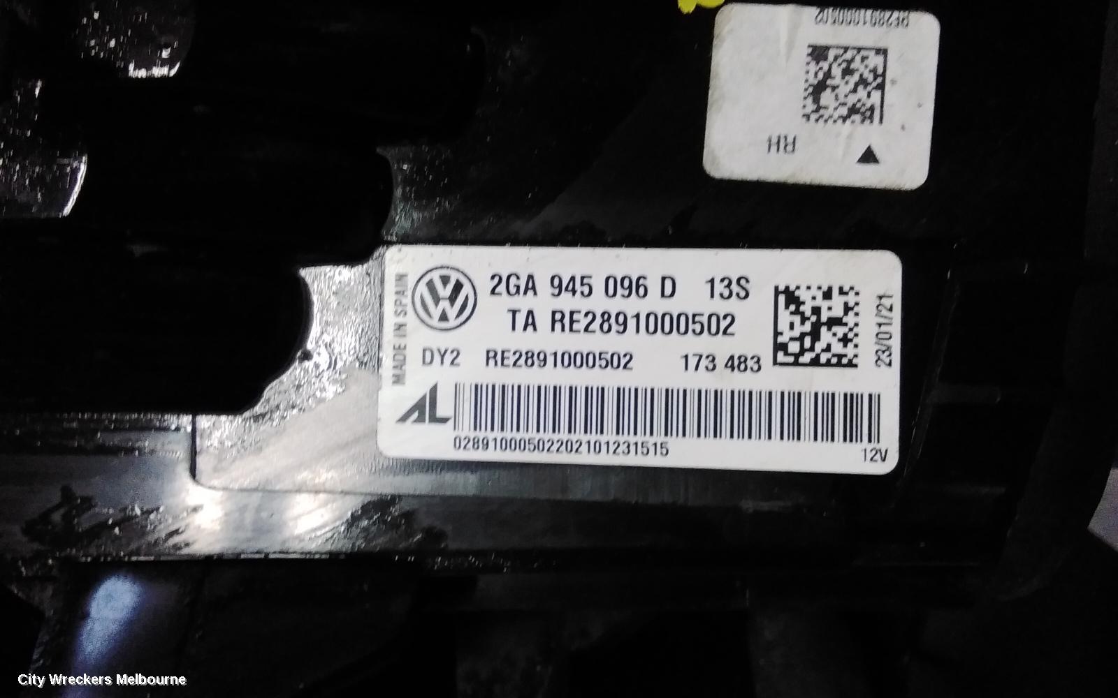 VOLKSWAGEN T-ROC RIGHT TAILLIGHT, A1, IN BODY, BLACK INSERT TYPE, 03/2020 - 07/2022