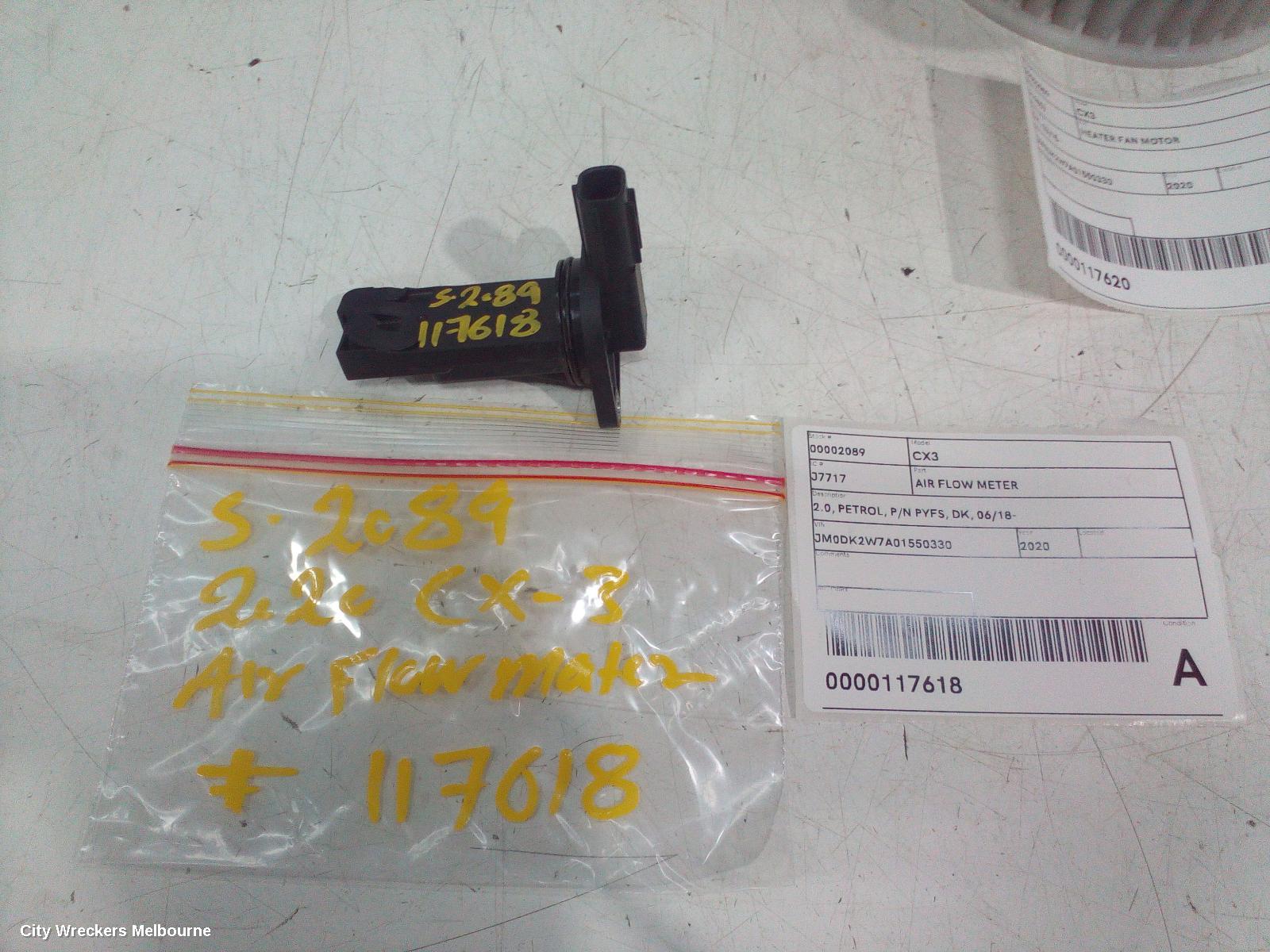 MAZDA CX3 AIR FLOW METER, 2.0, PETROL, P/N PYFS, DK, 06/2018 ONWARDS