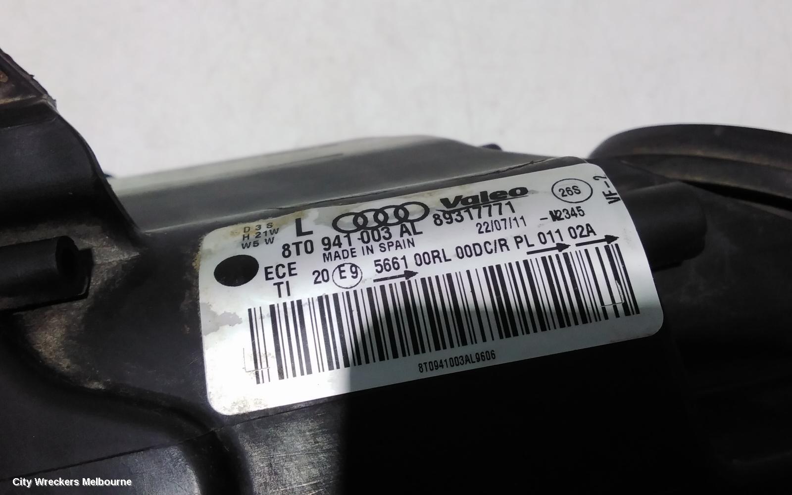 AUDI A5 LEFT HEADLAMP, 8T, A5/S5, BI-XENON, NON ADAPTIVE TYPE, 10/2007 - 01/2012