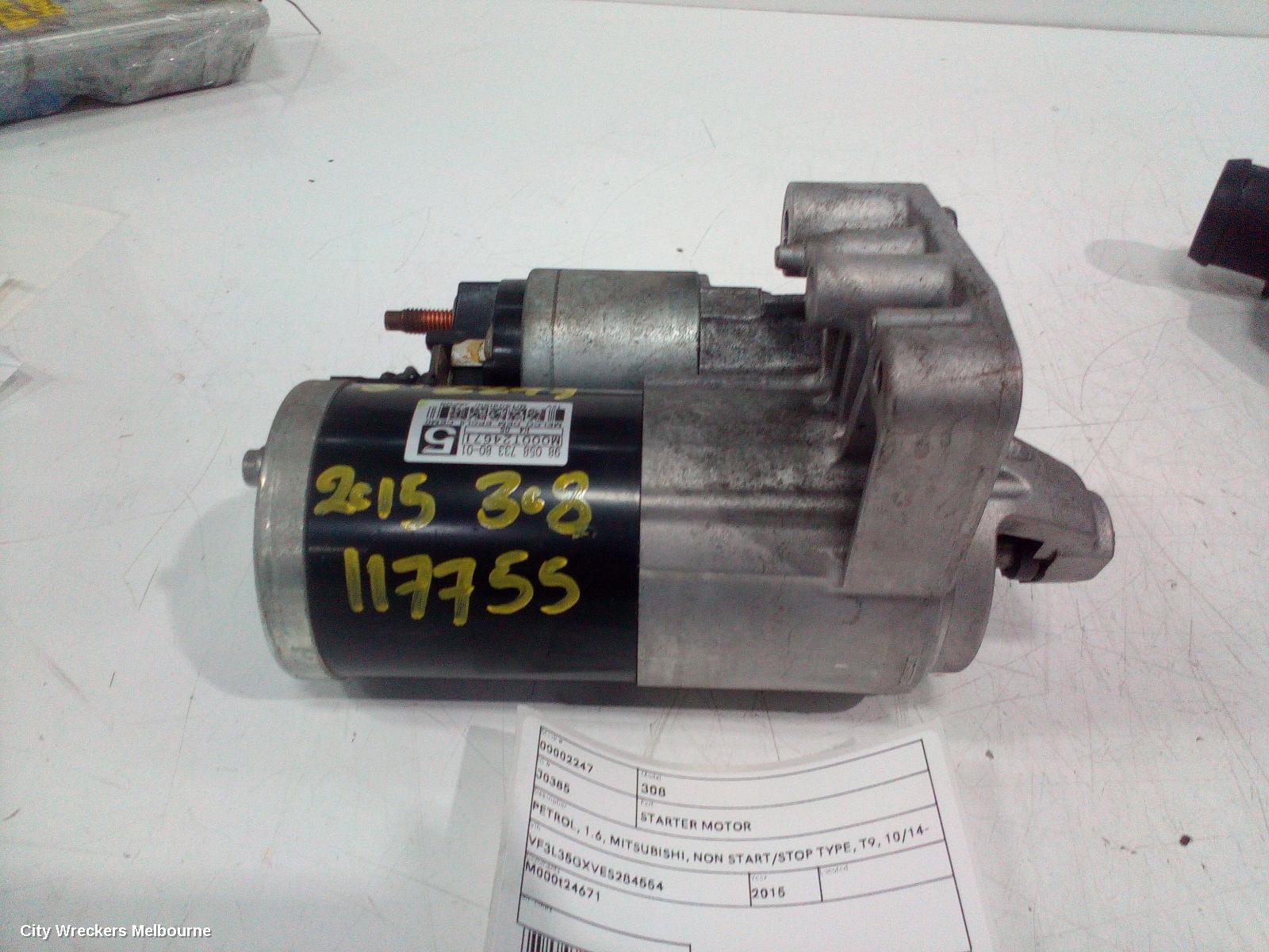 PEUGEOT 308 STARTER, PETROL, 1.6, MITSUBISHI, NON START/STOP TYPE, T9, 10/2014 - 01/2021