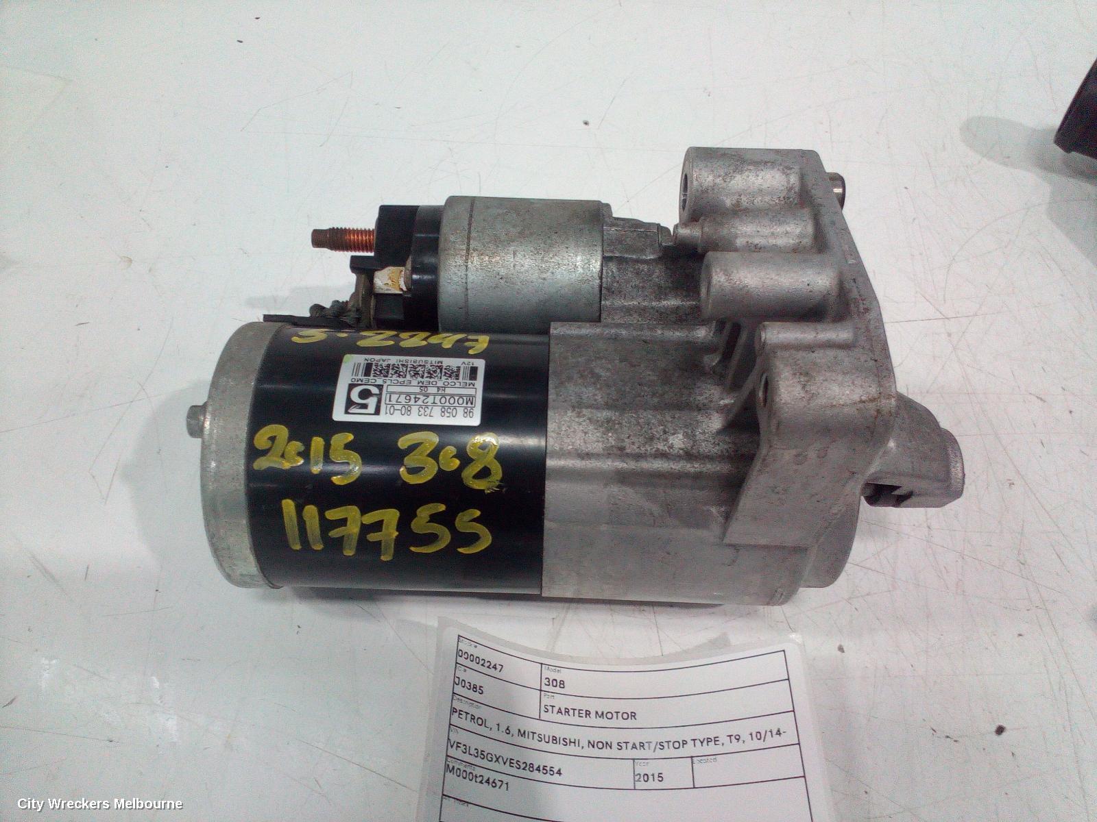PEUGEOT 308 STARTER, PETROL, 1.6, MITSUBISHI, NON START/STOP TYPE, T9, 10/2014 - 01/2021