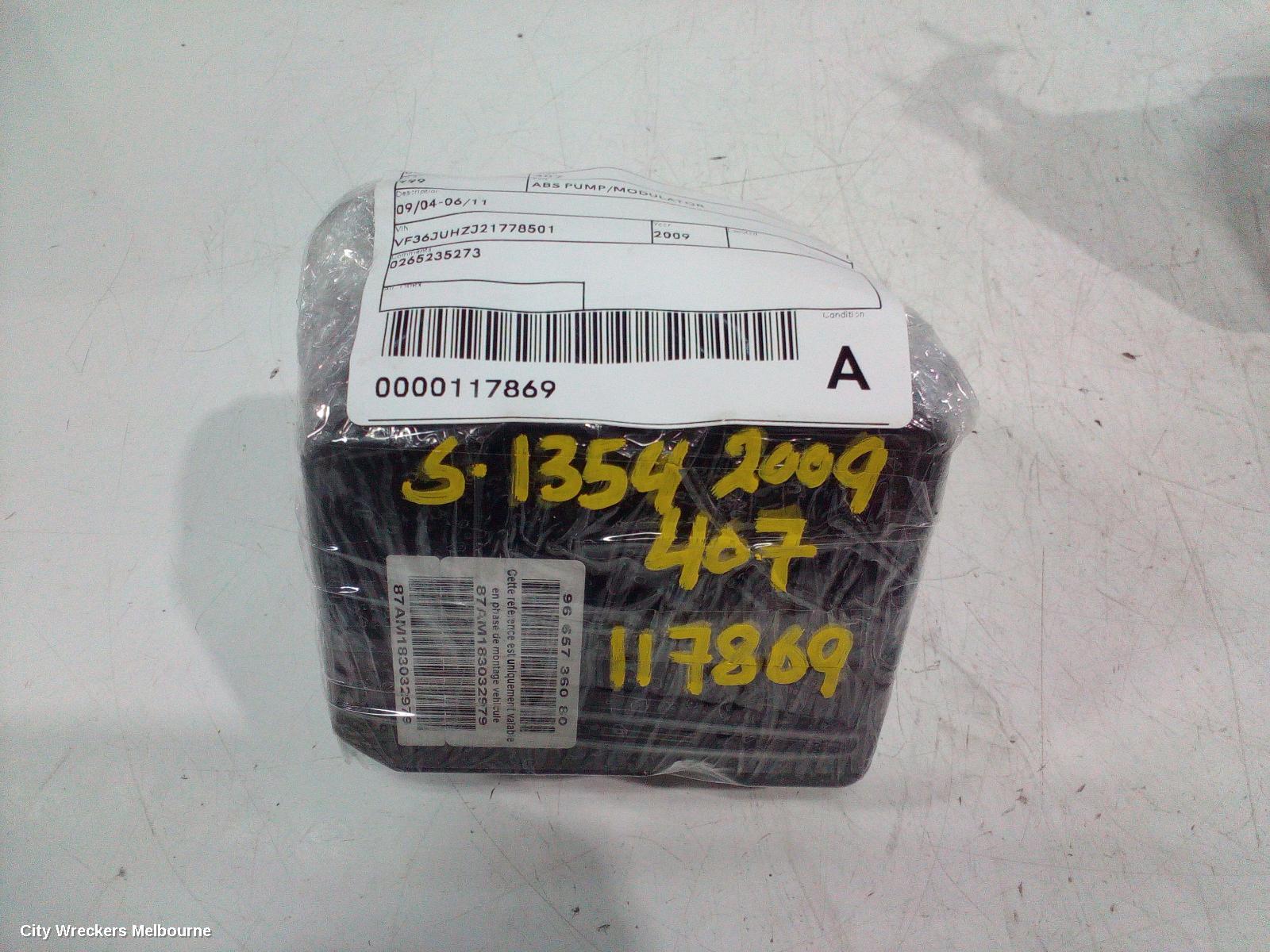 PEUGEOT 407 ABS PUMP/MODULATOR, 09/2004 - 06/2011