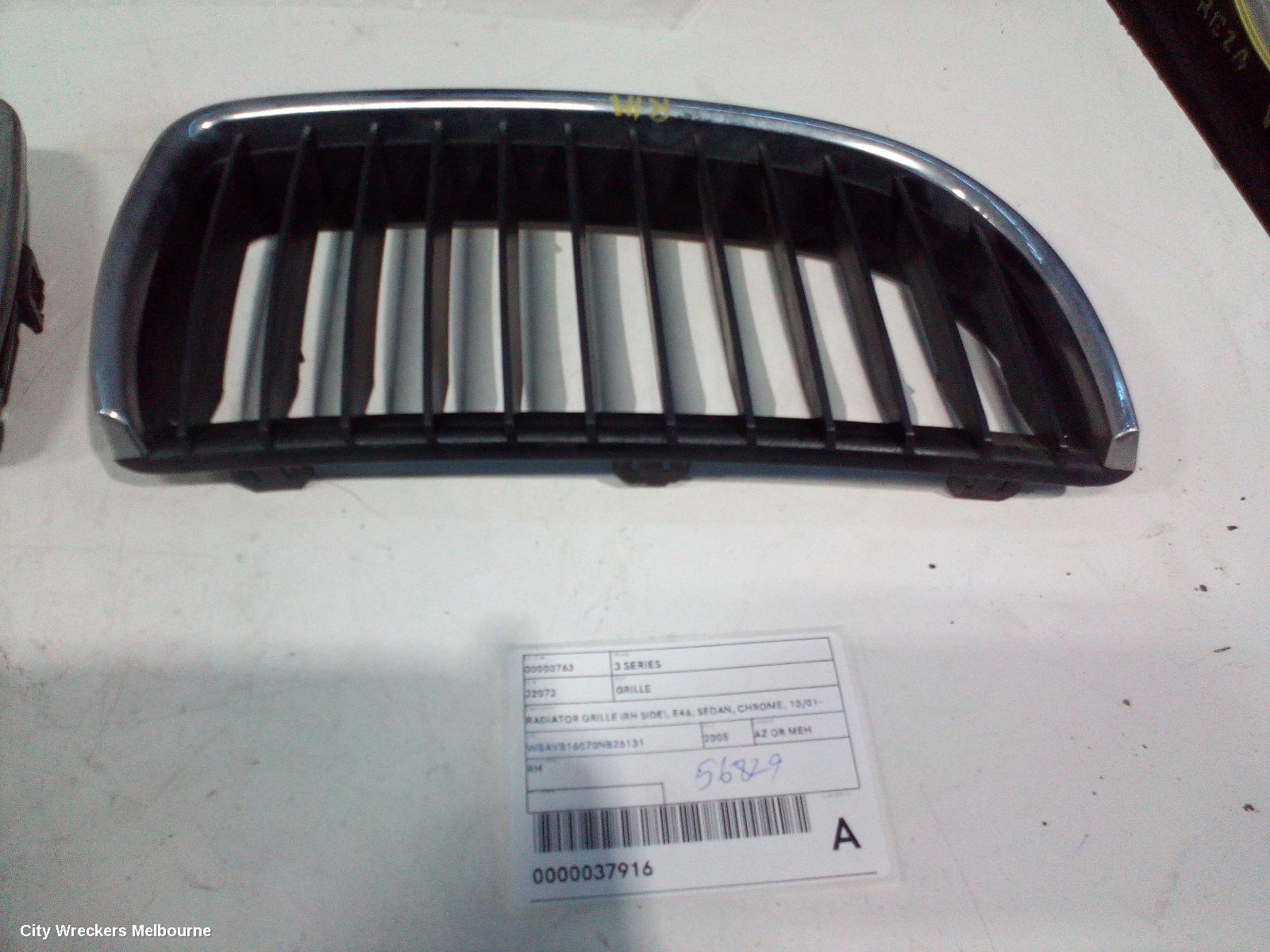 BMW 3 SERIES GRILLE, RADIATOR GRILLE (RH SIDE), E46, SEDAN, CHROME, 10/2001 - 01/2005