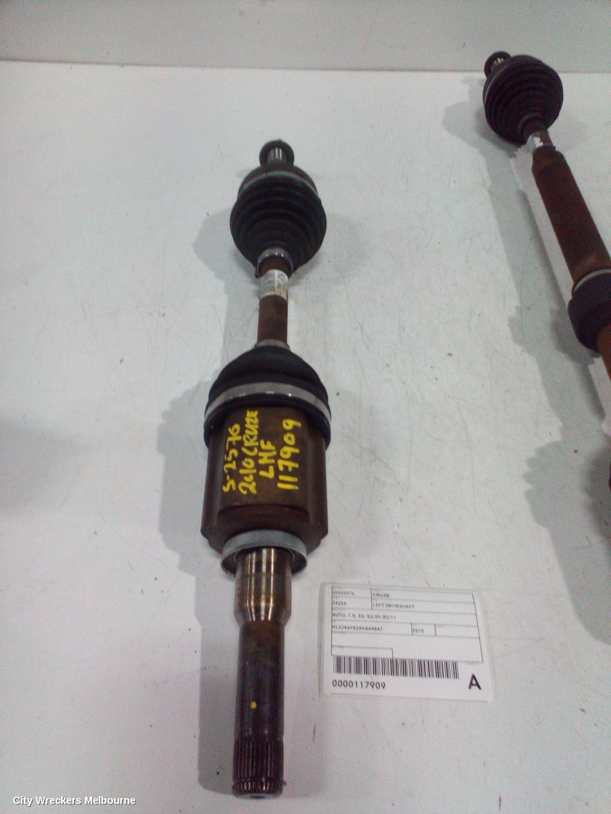 HOLDEN CRUZE LEFT DRIVESHAFT, AUTO, 1.8, JG, 03/2009 - 02/2011