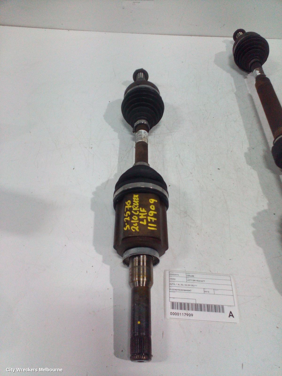HOLDEN CRUZE LEFT DRIVESHAFT, AUTO, 1.8, JG, 03/2009 - 02/2011
