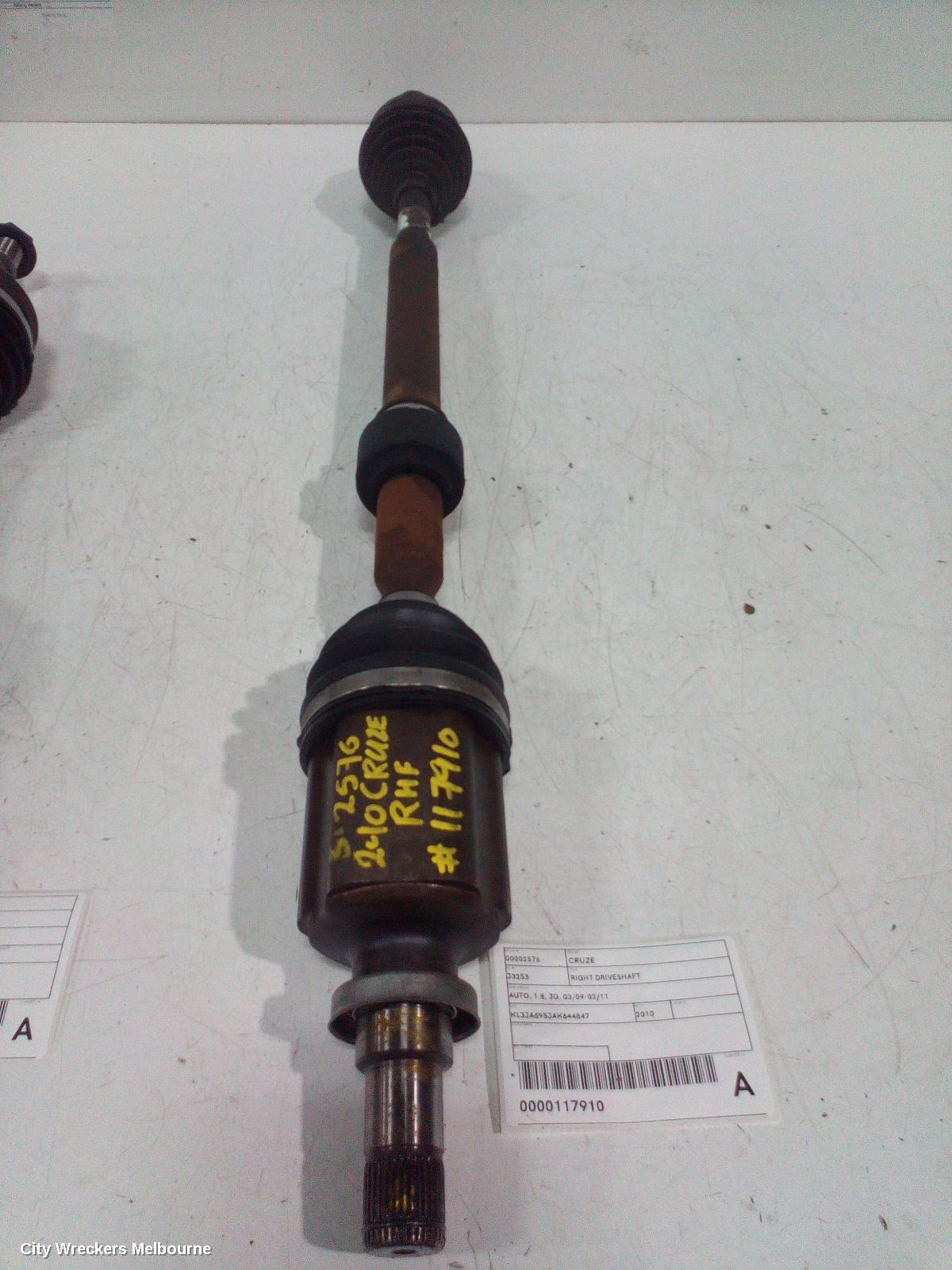 HOLDEN CRUZE RIGHT DRIVESHAFT, AUTO, 1.8, JG, 03/2009 - 02/2011