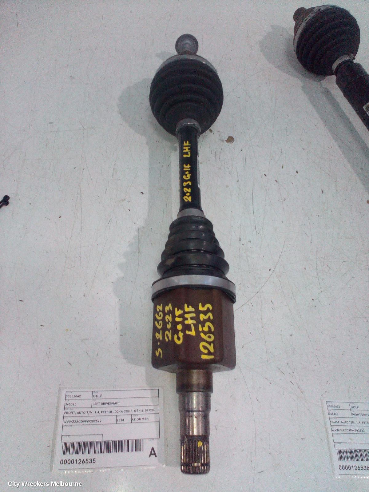 VOLKSWAGEN GOLF LEFT DRIVESHAFT, FRONT, AUTO T/M, 1.4, PETROL, DJKA CODE, GEN 8, 09/2020 ONWARDS