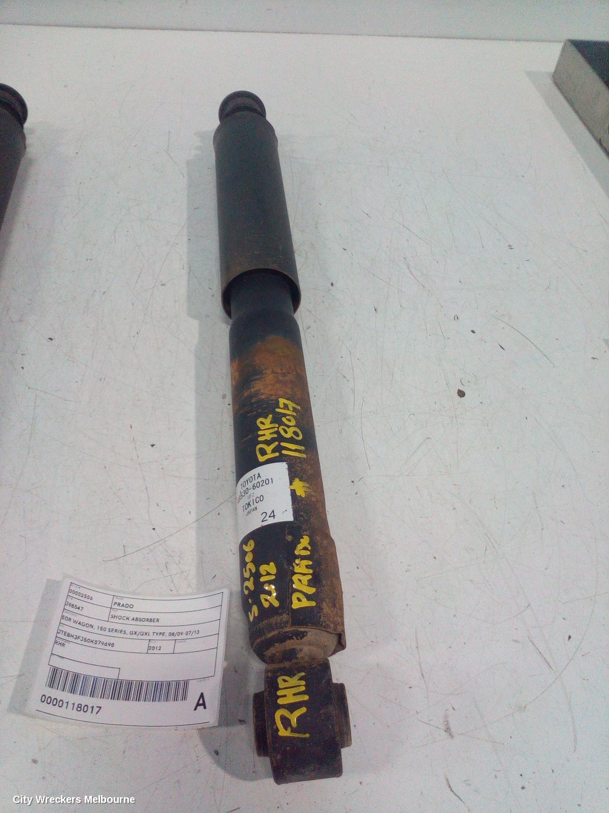 TOYOTA PRADO SHOCK ABSORBER, 150 SERIES, 5DR WAGON, REAR, RH SIDE, GX/GXL TYPE, 08/2009 - 07/2013