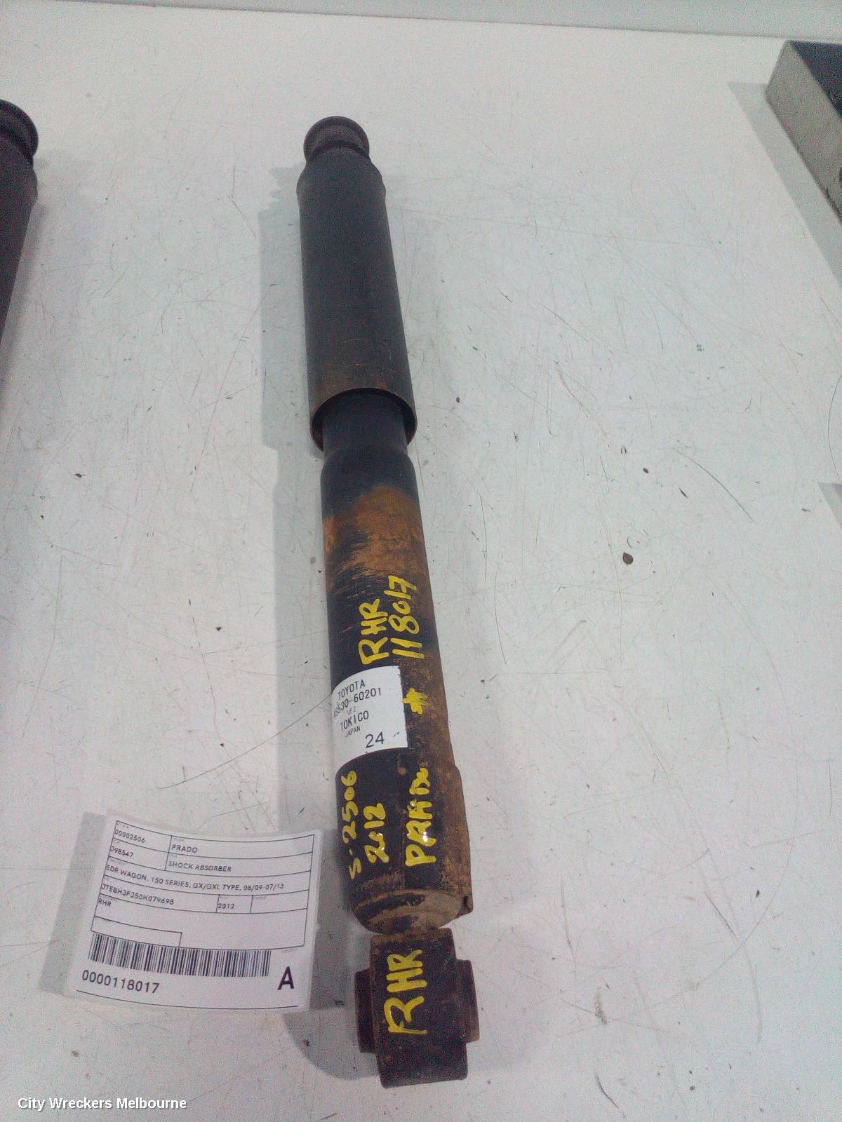 TOYOTA PRADO SHOCK ABSORBER, 150 SERIES, 5DR WAGON, REAR, RH SIDE, GX/GXL TYPE, 08/2009 - 07/2013